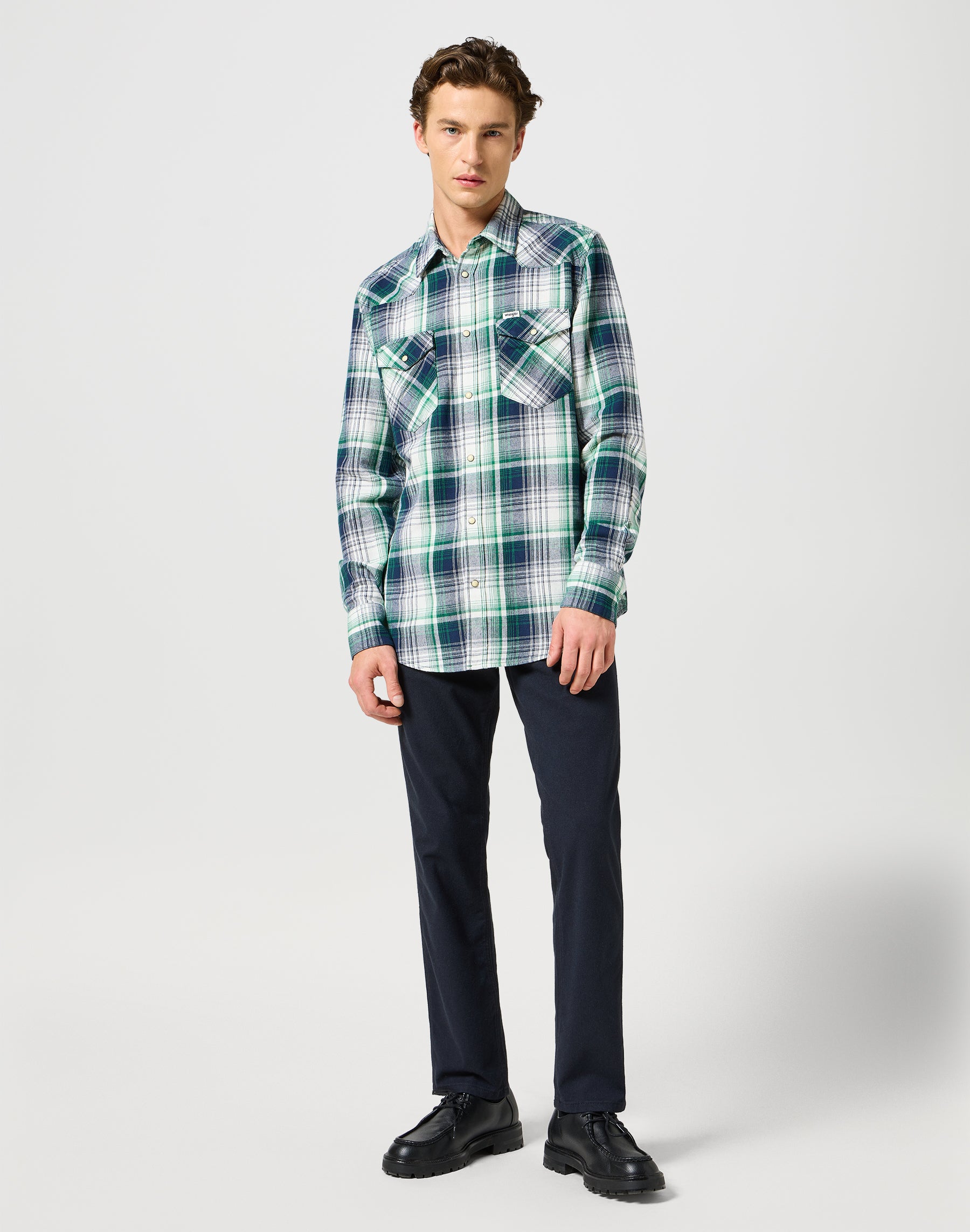 Western Camicia in Verde Blu Camicie Wrangler   