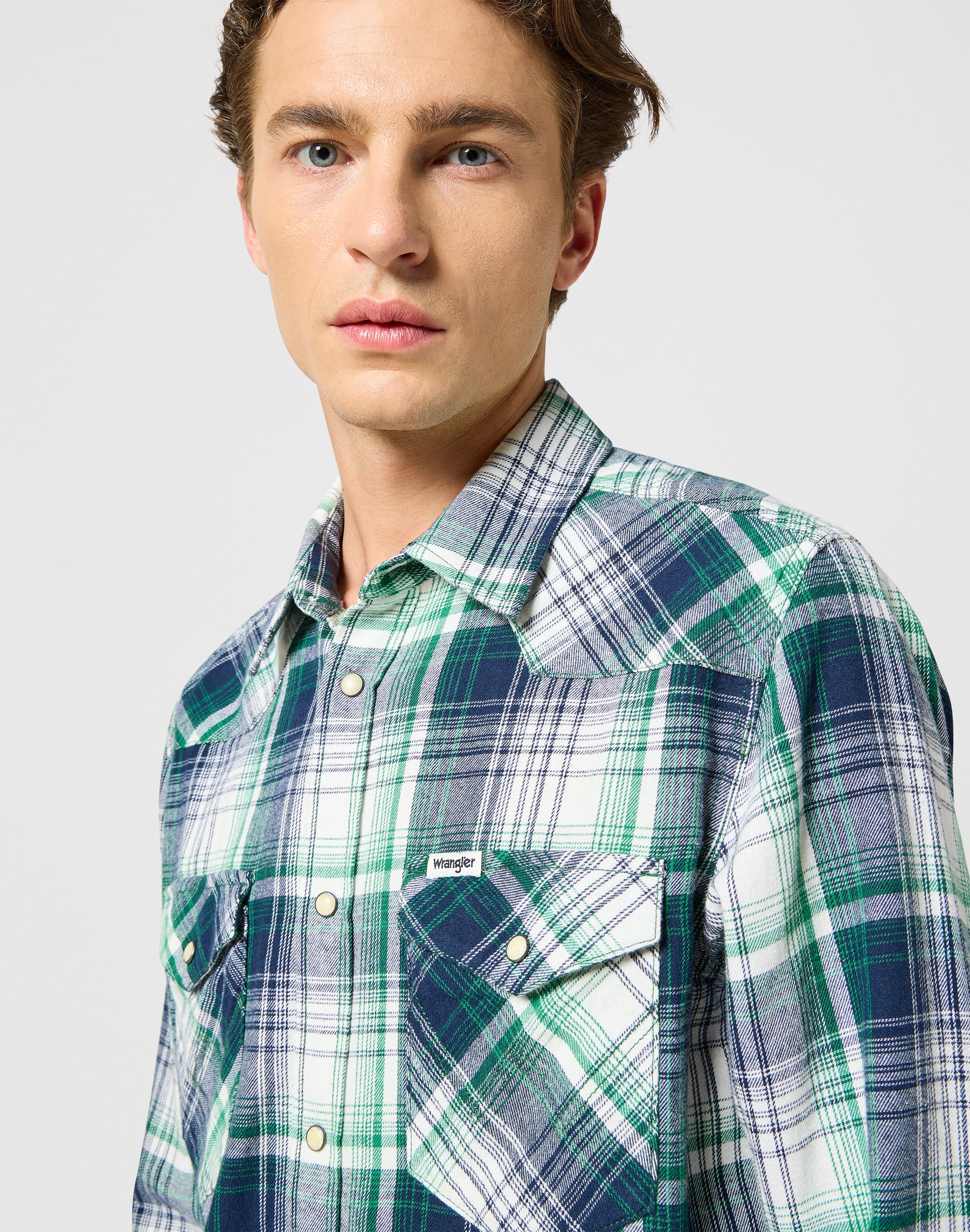 Western Camicia in Verde Blu Camicie Wrangler   