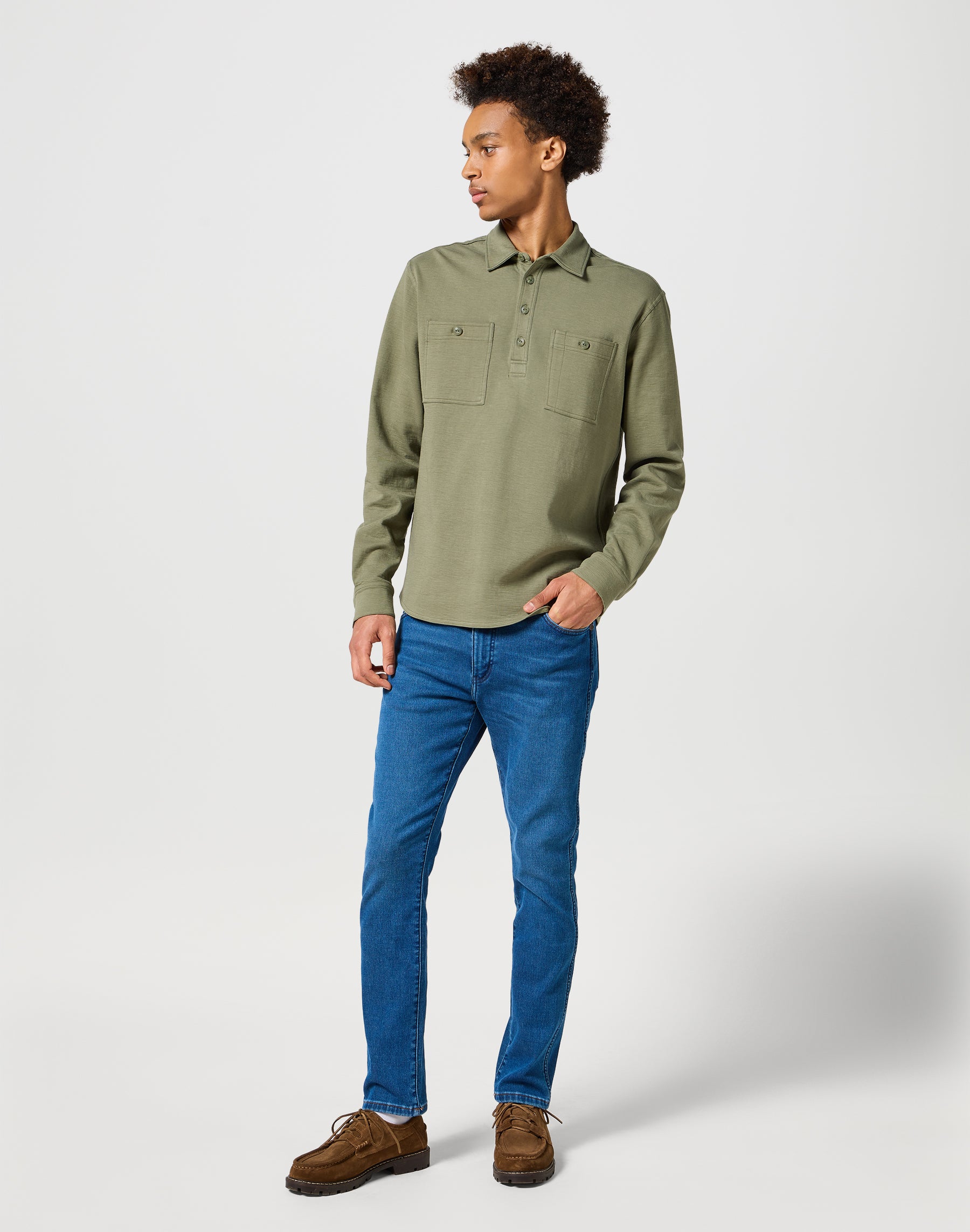 Polo utility a maniche lunghe in Dusty Olive Polo Wrangler   