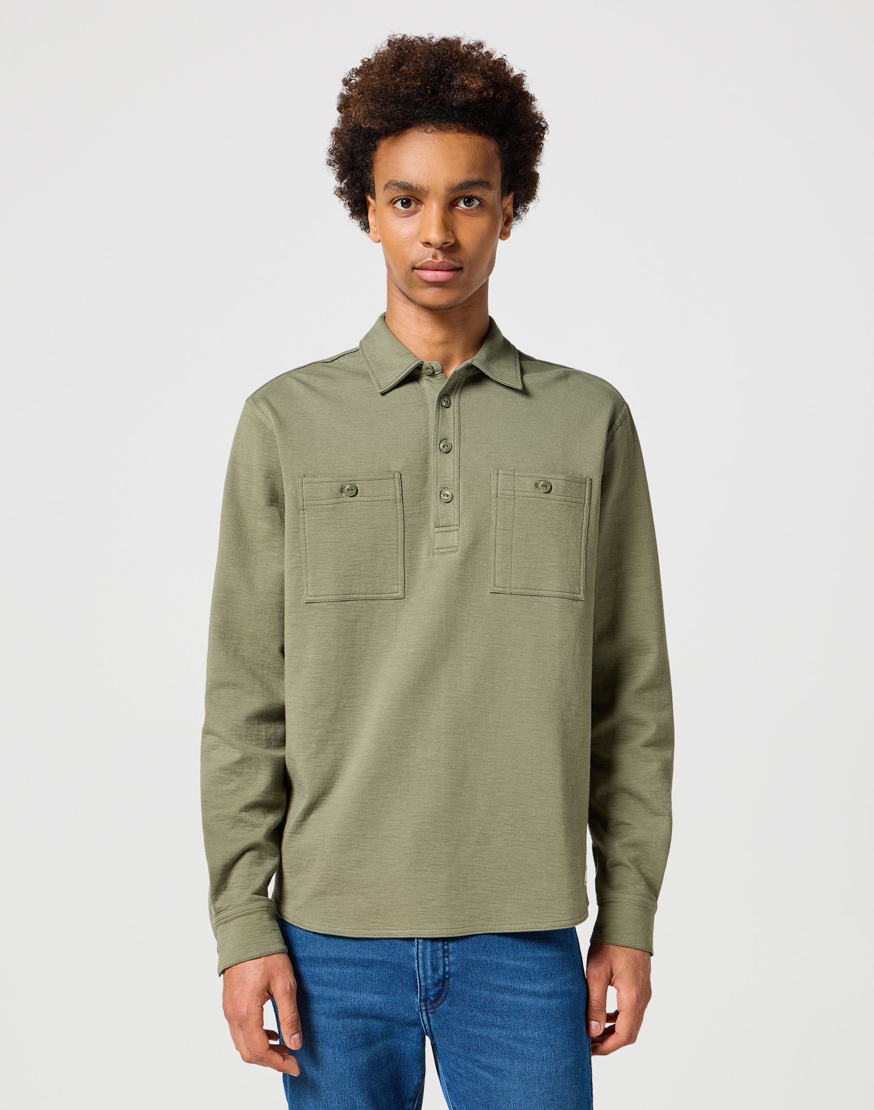 Polo utility a maniche lunghe in Dusty Olive Polo Wrangler   