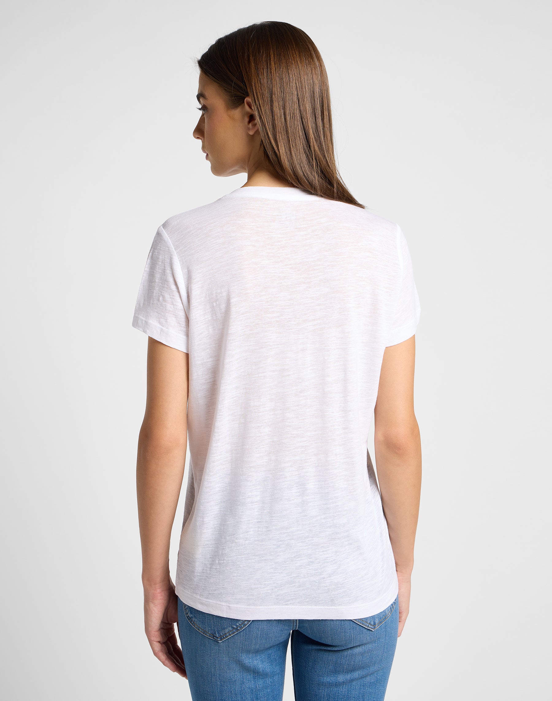 T-shirt con scollo a V in bianco brillante Lee   