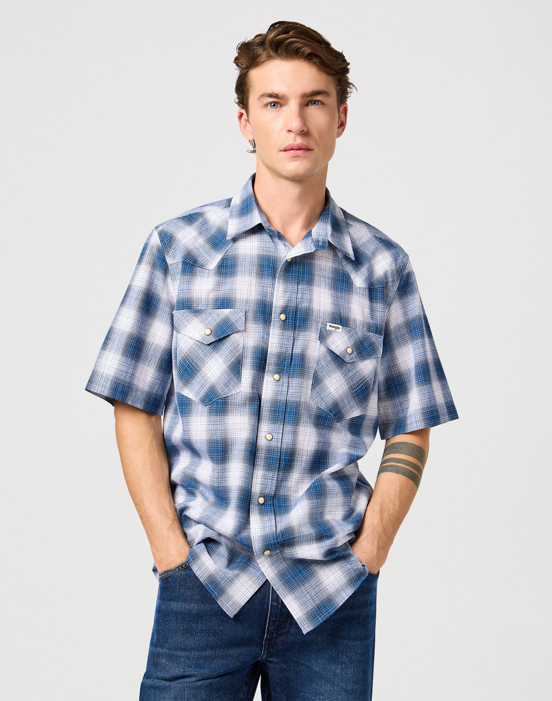 Camicia Western Ss in blu Shadow Camicie Wrangler