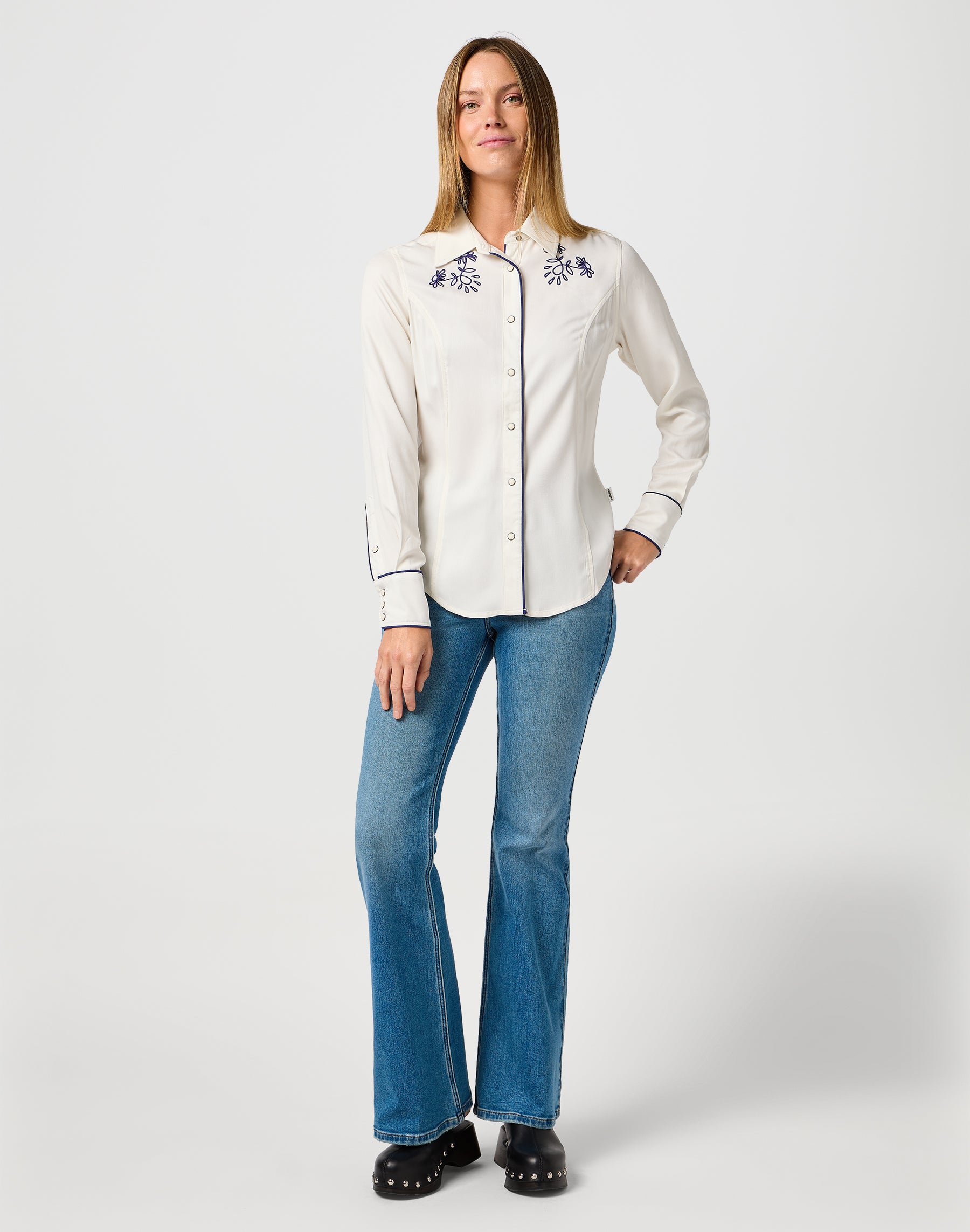 Camicia Western con pizzo in camicie bianche vintage Wrangler