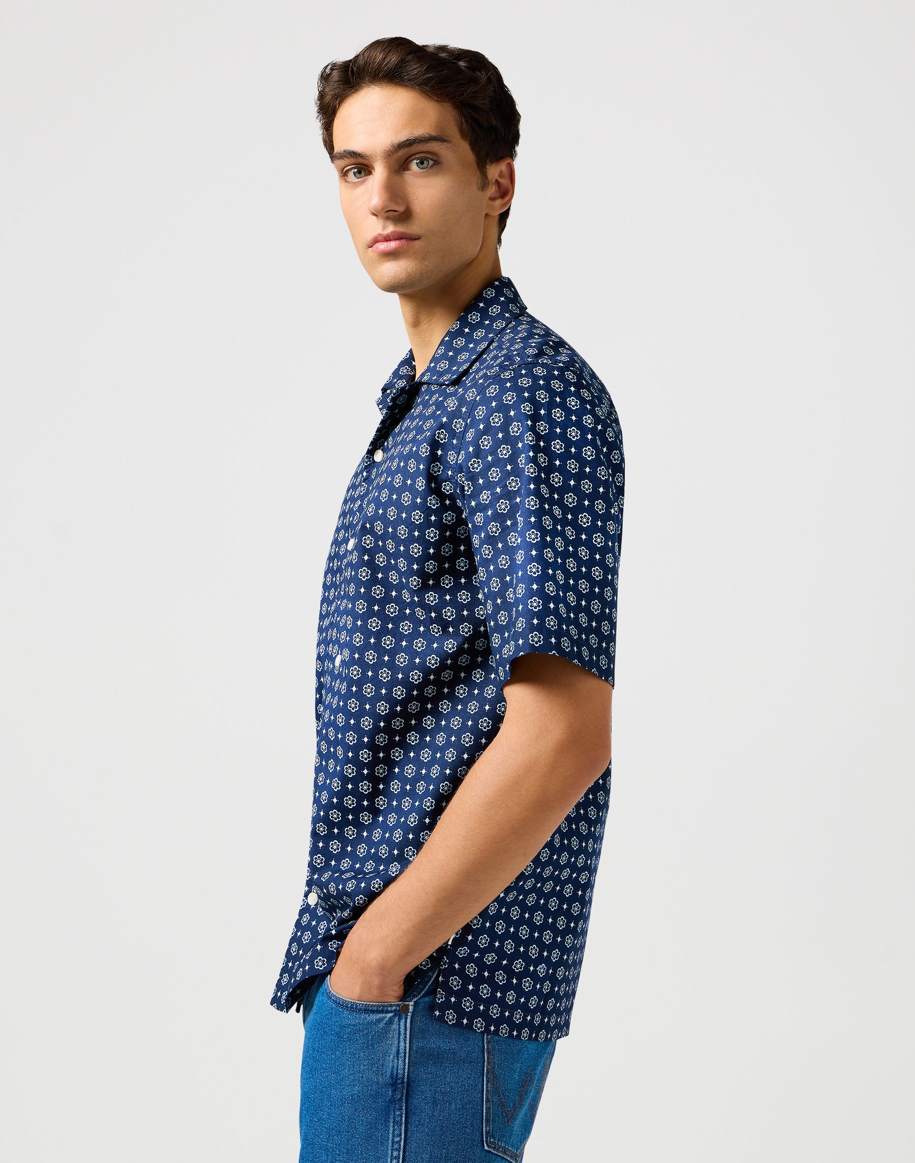 Camicia Ss Resort in Blu Geo Camicie Wrangler