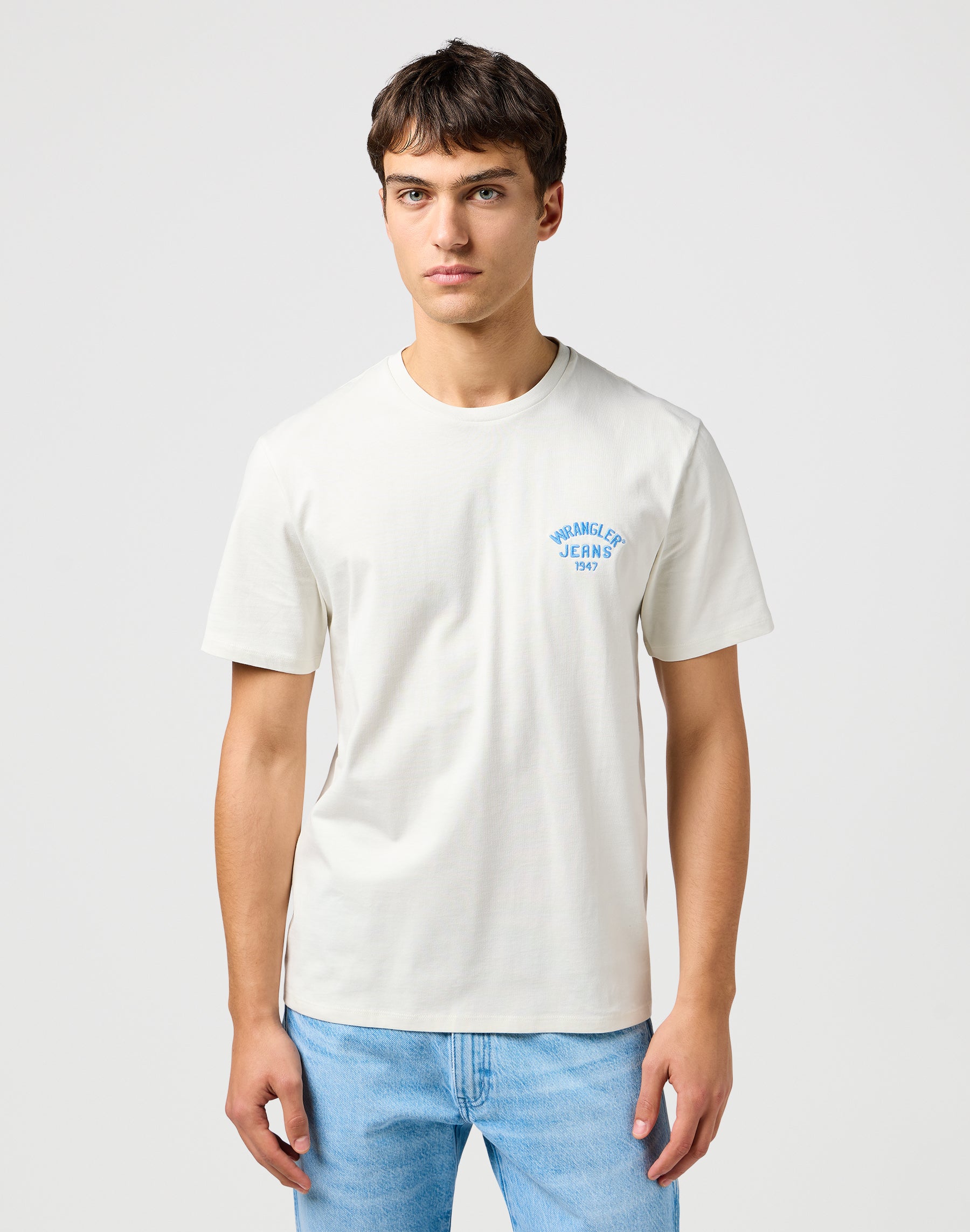 T-shirt con logo piccolo in bianco vintage Wrangler