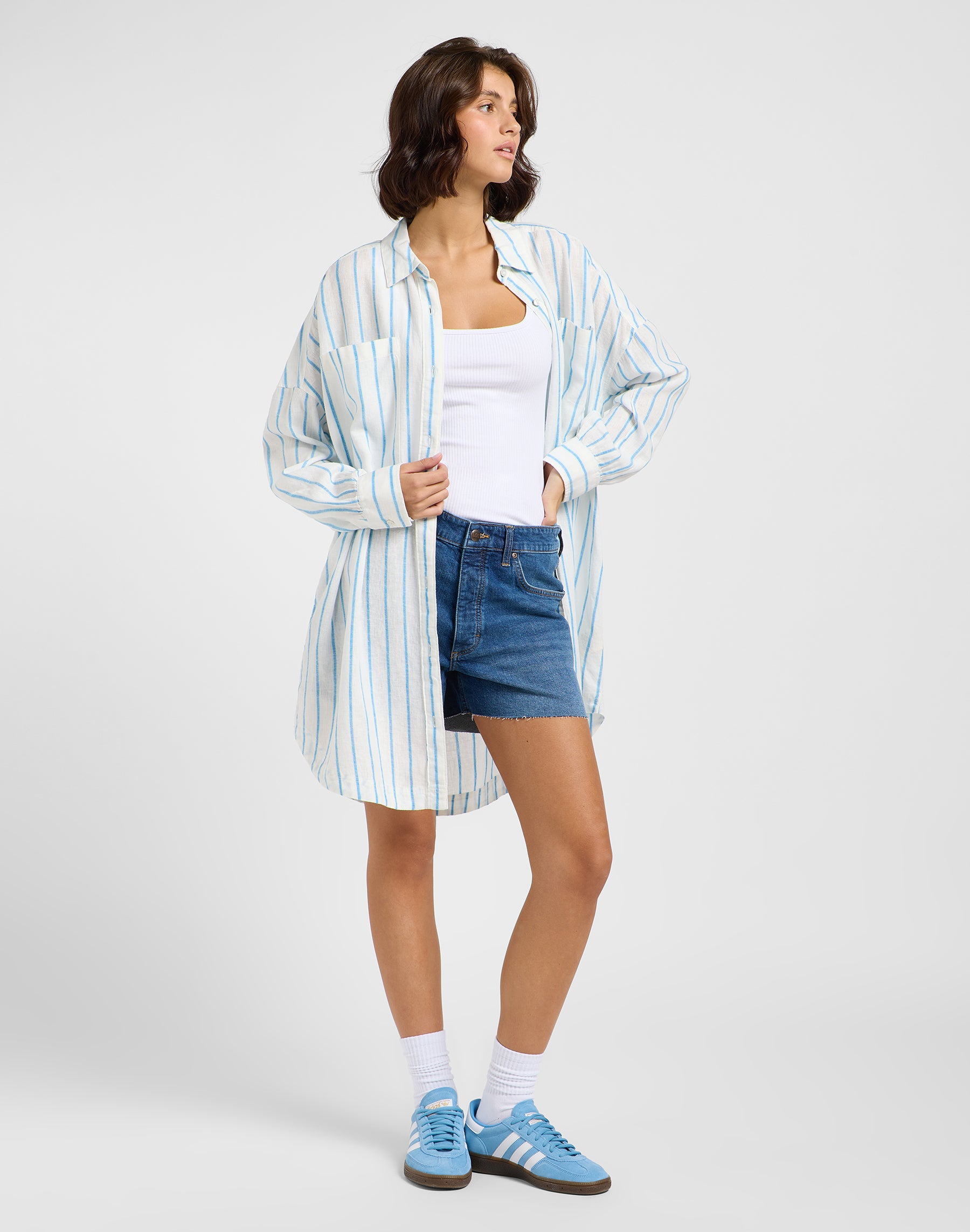 Abito a camicia rilassato in Stream Blue Stripe Dresses Lee