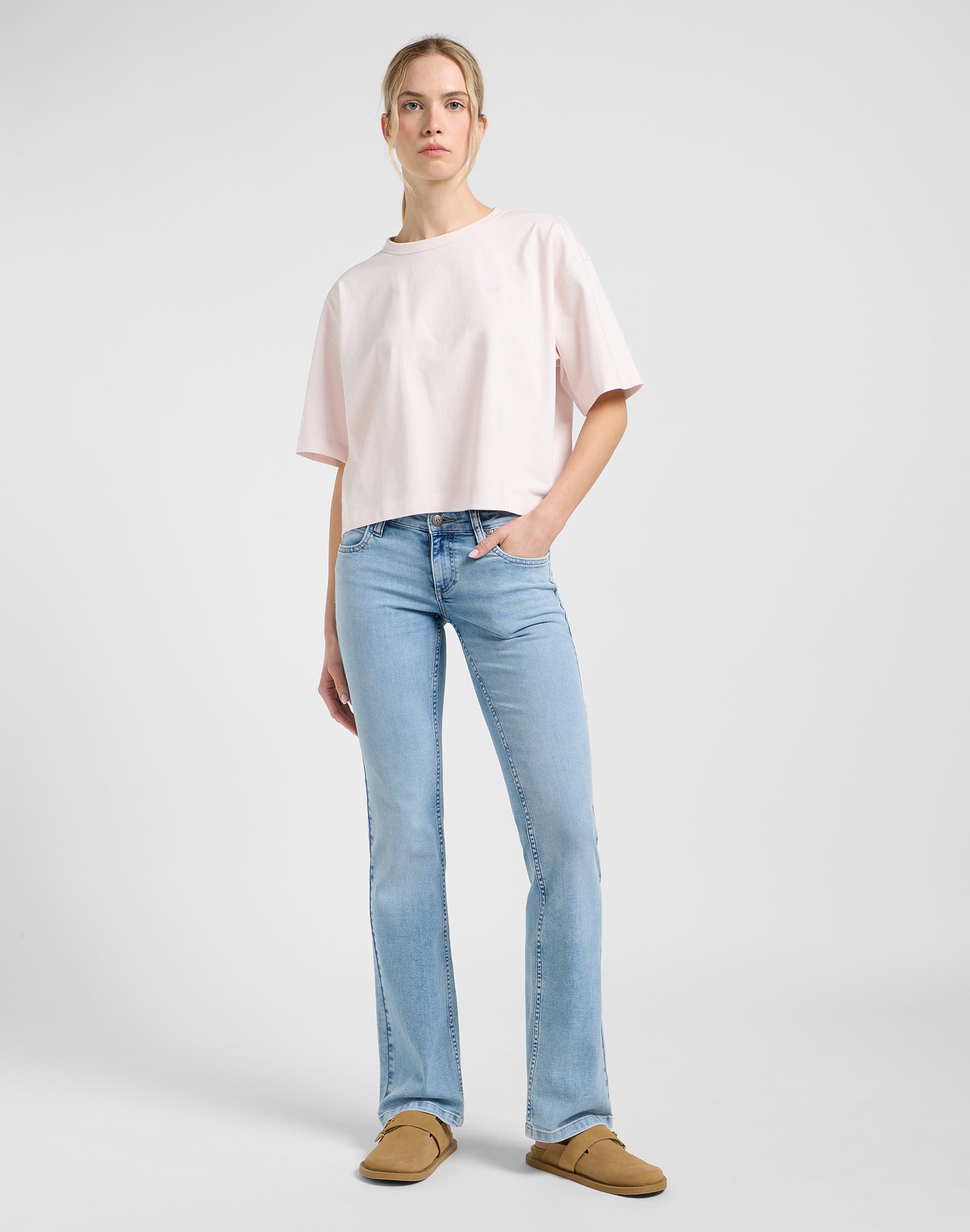 Tee cropped Boxy in Rosa Ghiaccio Magliette Lee