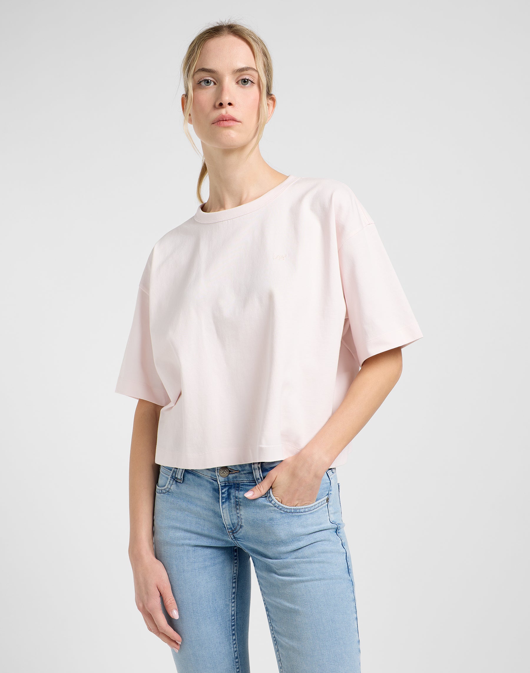 Tee cropped Boxy in Rosa Ghiaccio Magliette Lee