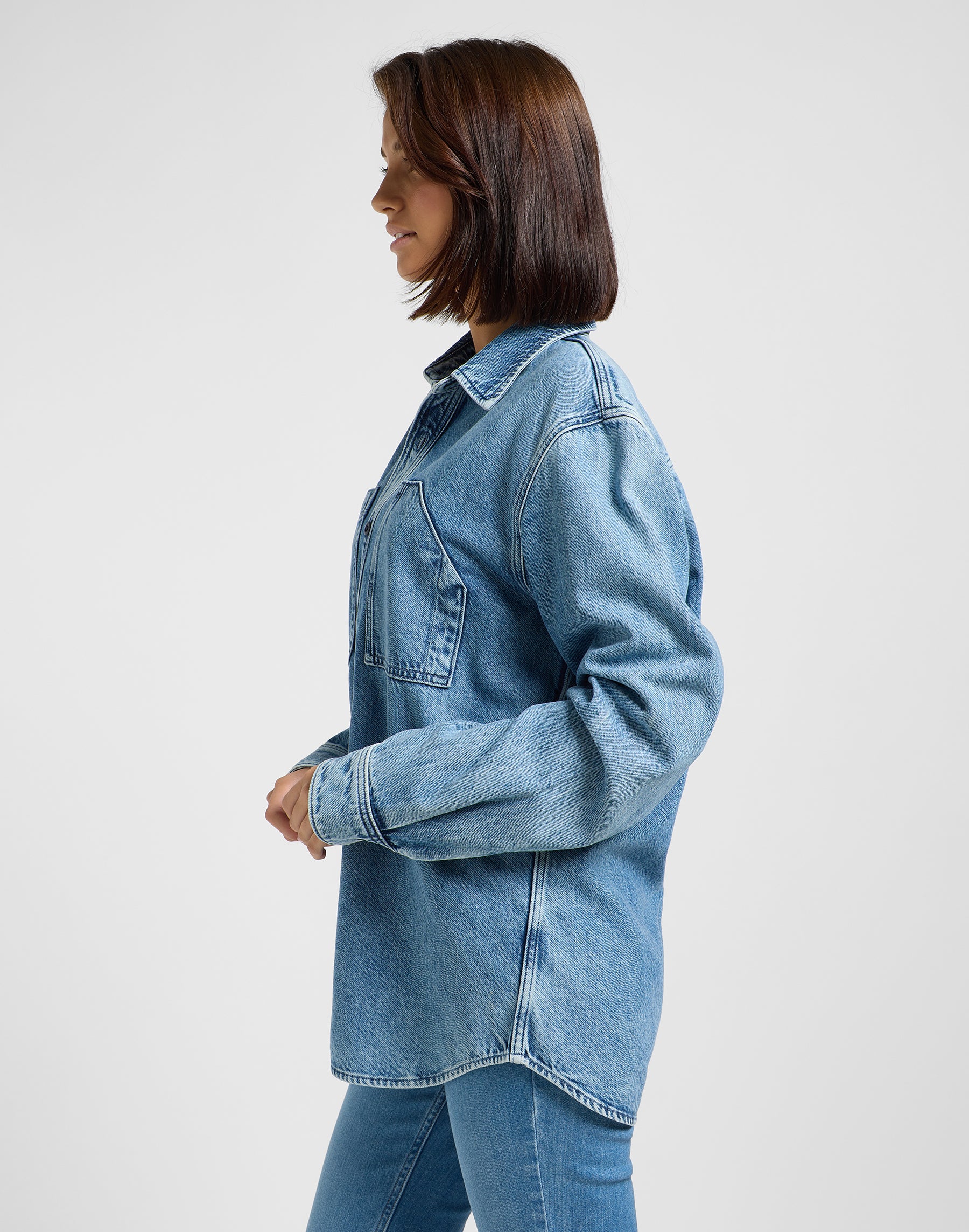 Camicie Engineer Overshirt in Blue Meadow Wash Lee