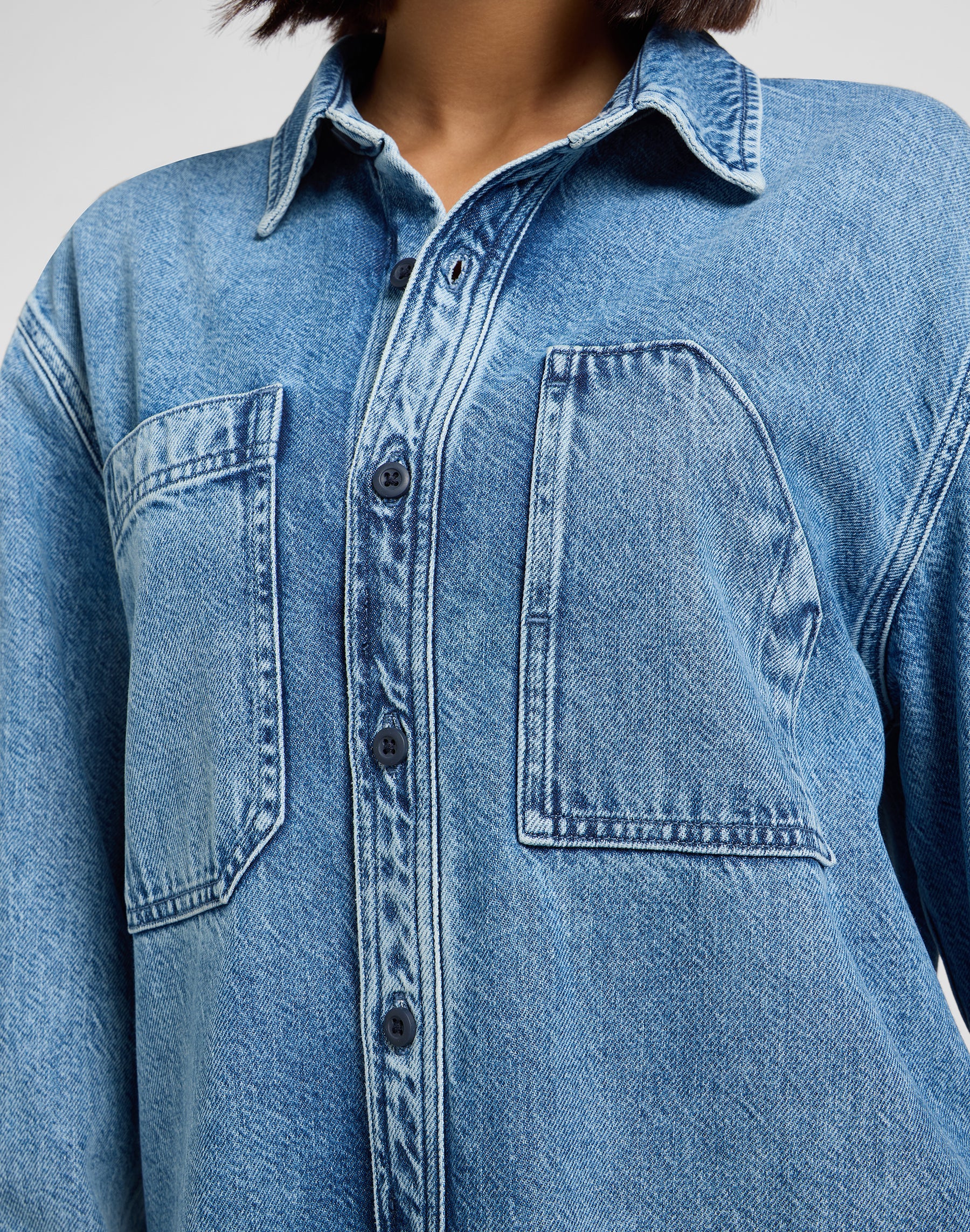 Camicie Engineer Overshirt in Blue Meadow Wash Lee