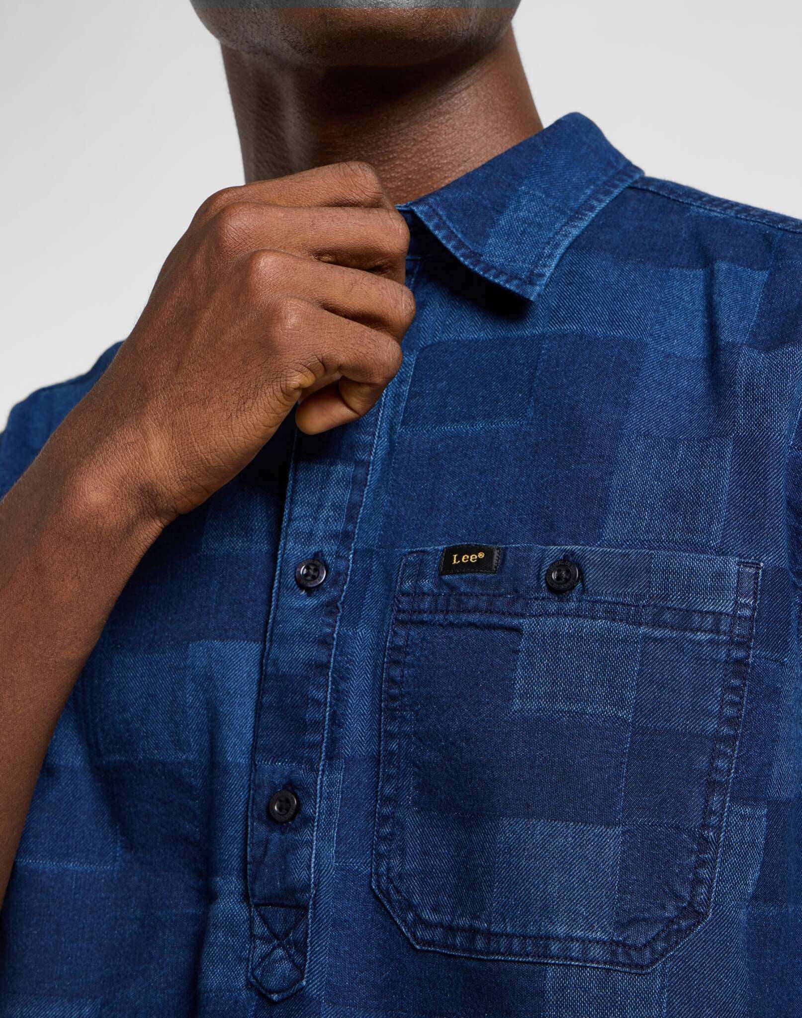 Camicia Popover Ss in Indigo Patchwork Dobby Camicie Lee
