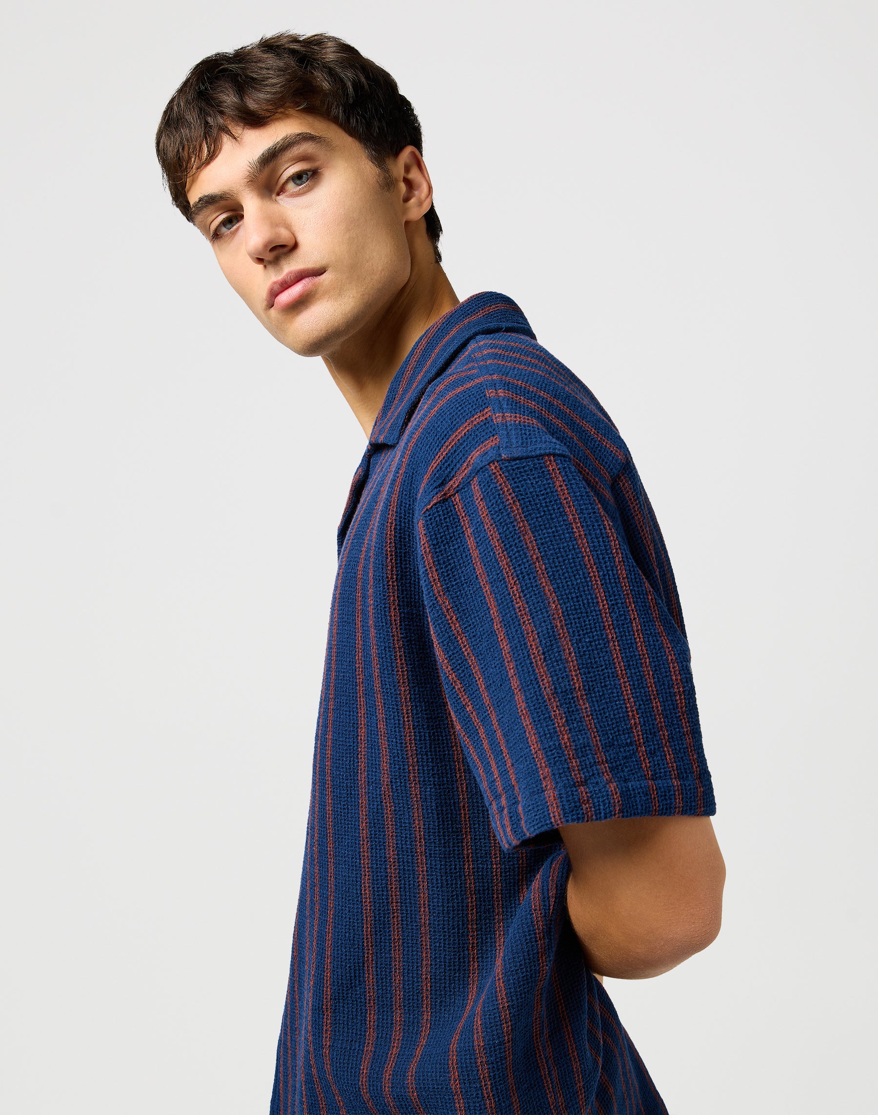 Ss Resort Shirt in Navy Stripe Camicie Wrangler