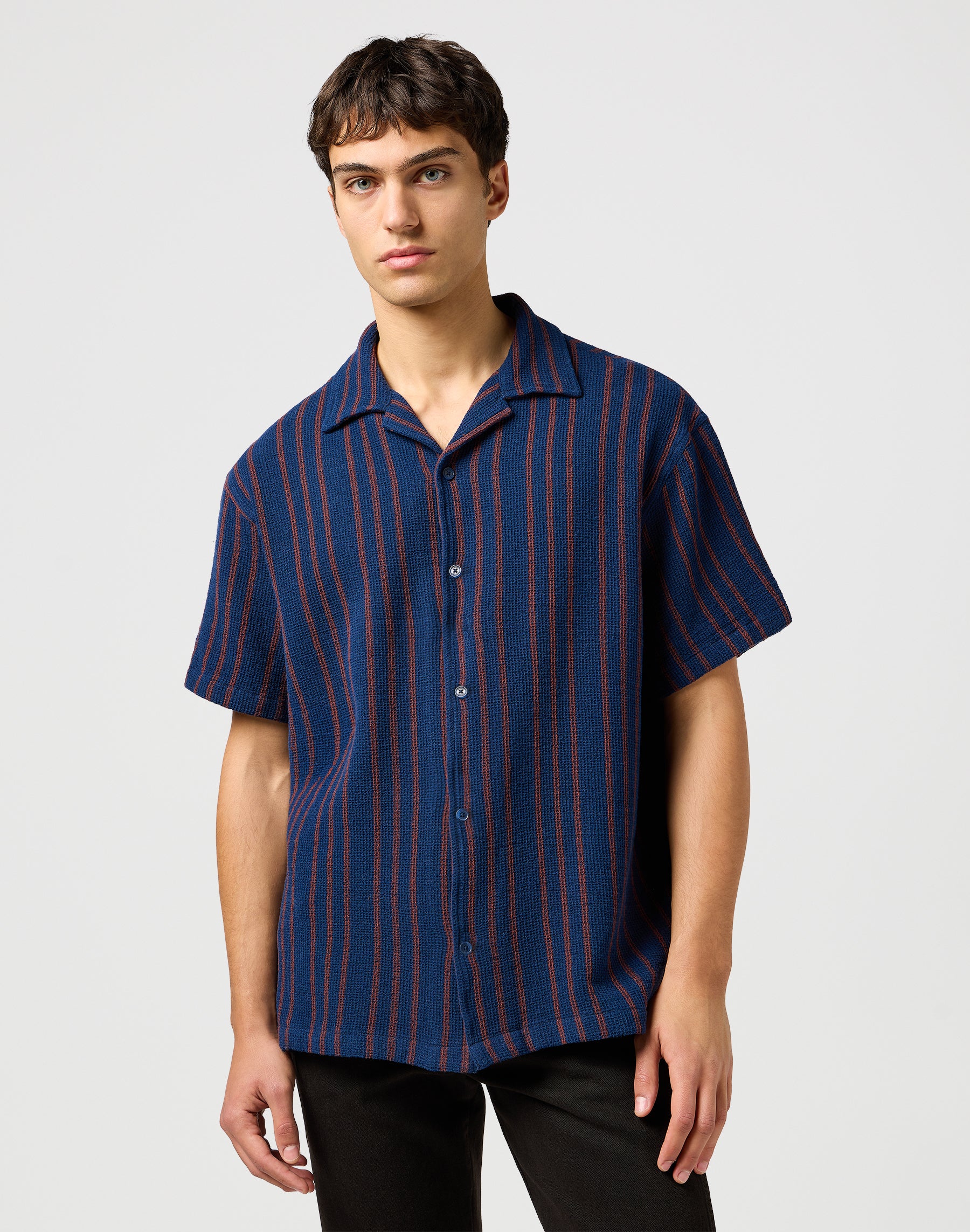 Ss Resort Shirt in Navy Stripe Camicie Wrangler