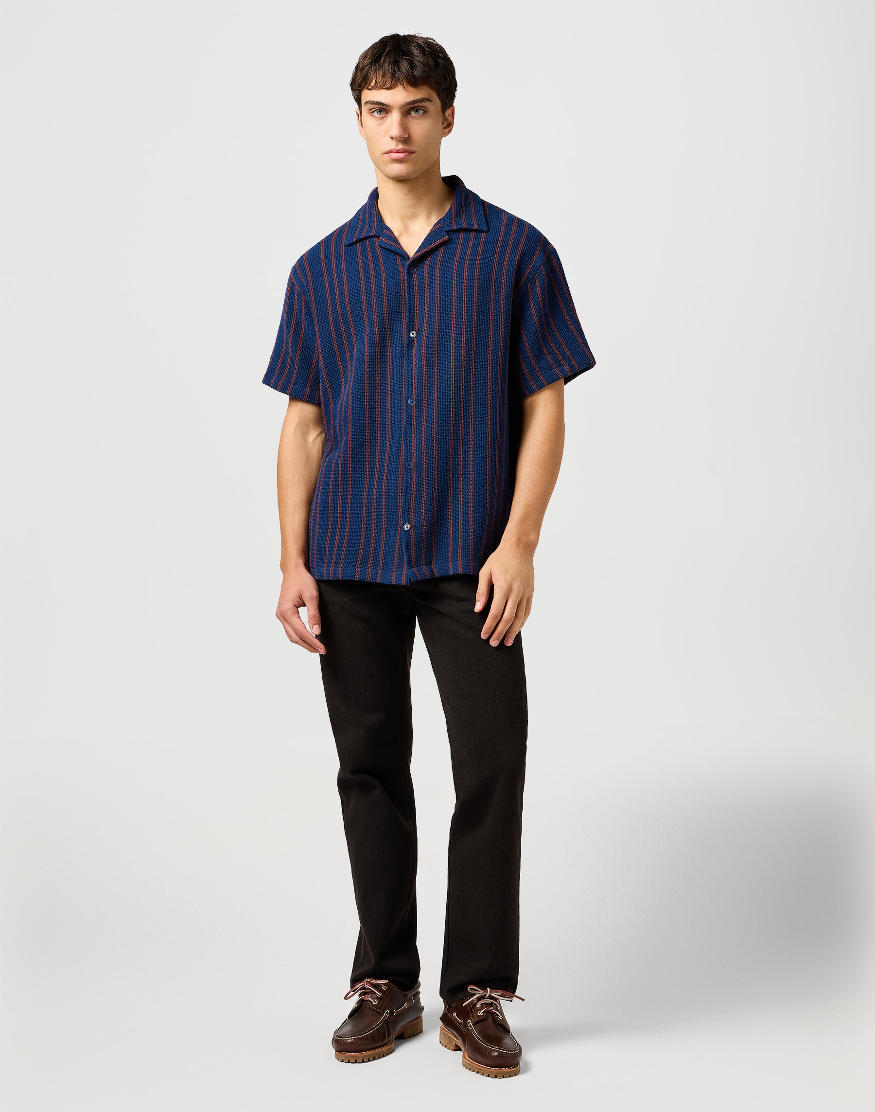 Ss Resort Shirt in Navy Stripe Camicie Wrangler