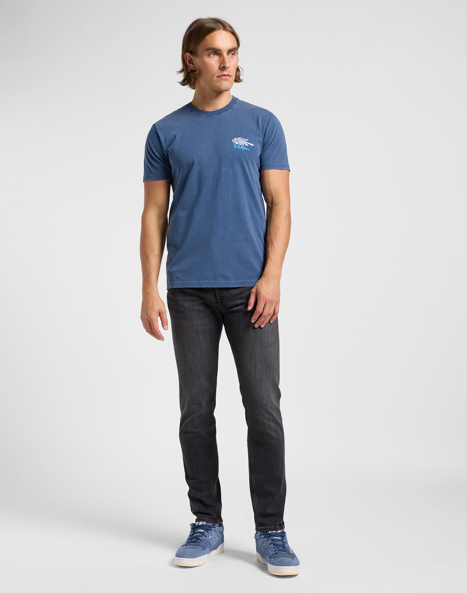 T-shirt media con logo in Orion Blue T-Shirt Lee