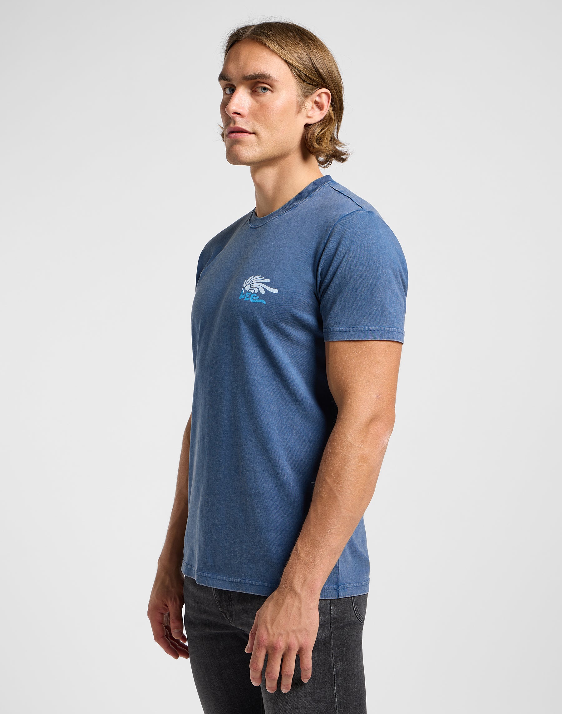 T-shirt media con logo in Orion Blue T-Shirt Lee