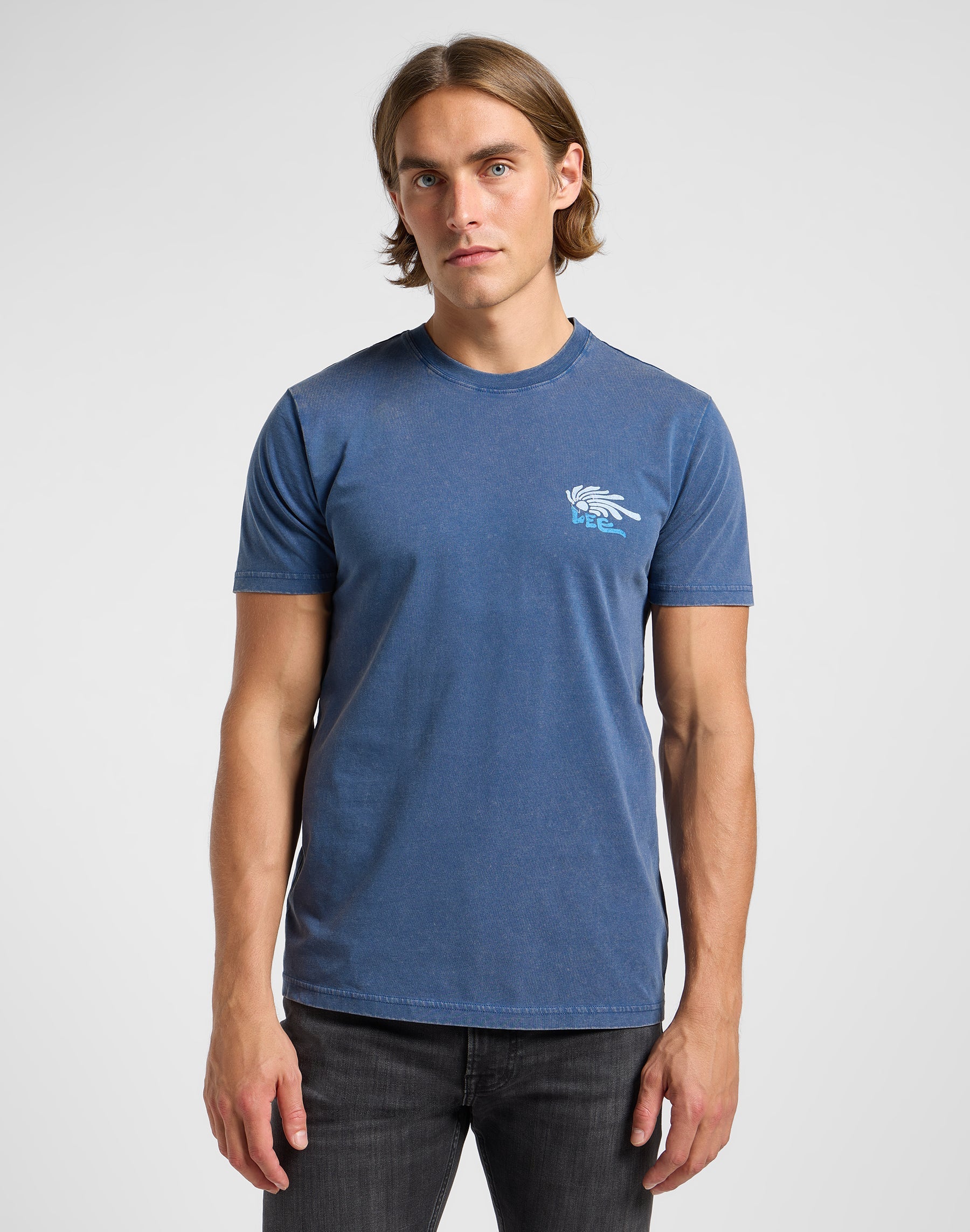 T-shirt media con logo in Orion Blue T-Shirt Lee