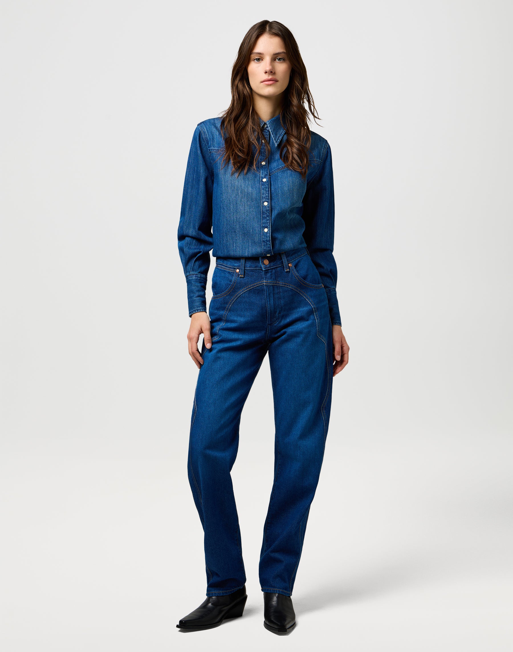 Camicia di jeans con carré in blu scintillante Camicie Wrangler