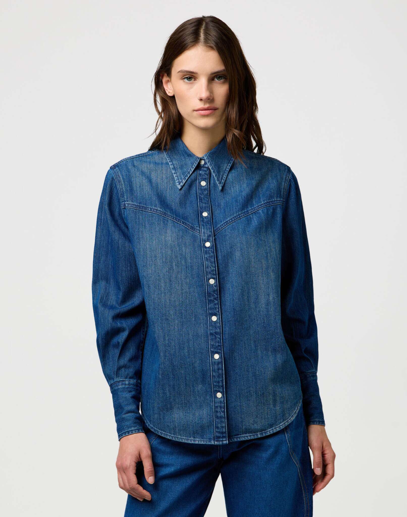 Camicia di jeans con carré in blu scintillante Camicie Wrangler