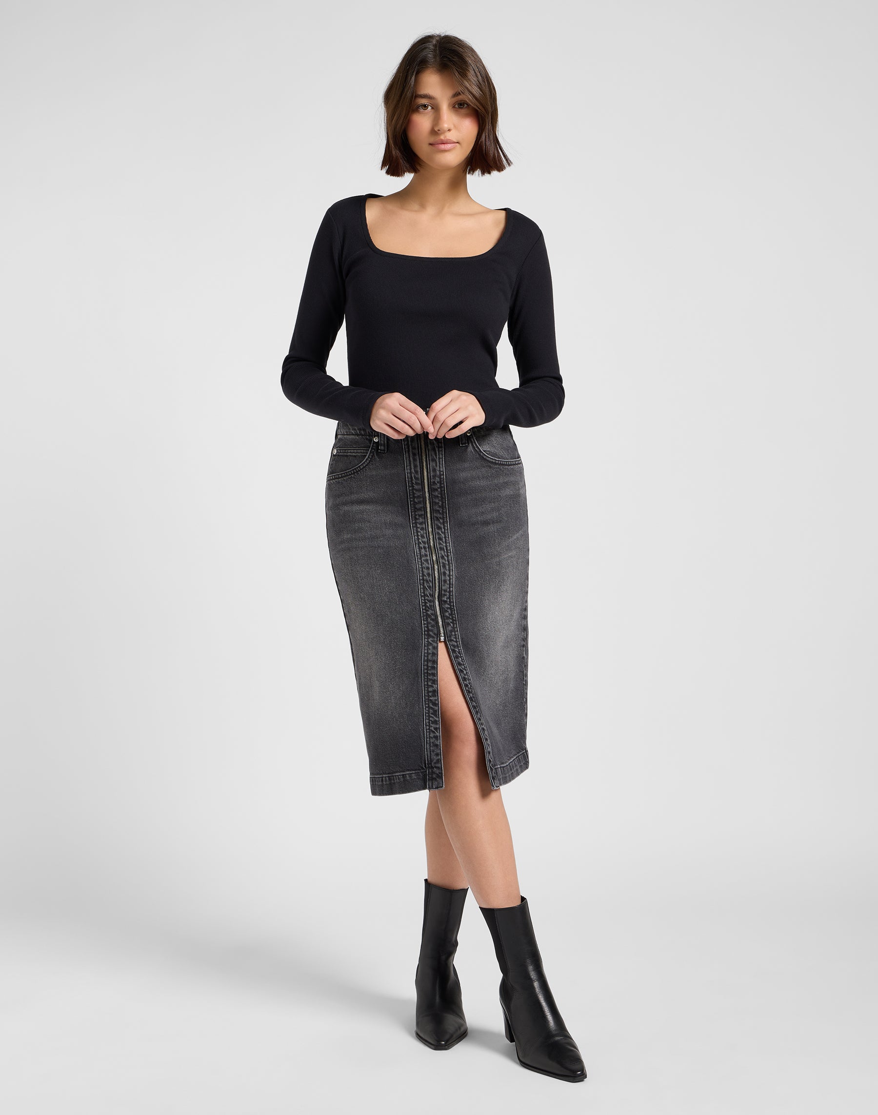 Ls Collo Quadrato in Nero Magliette Lee