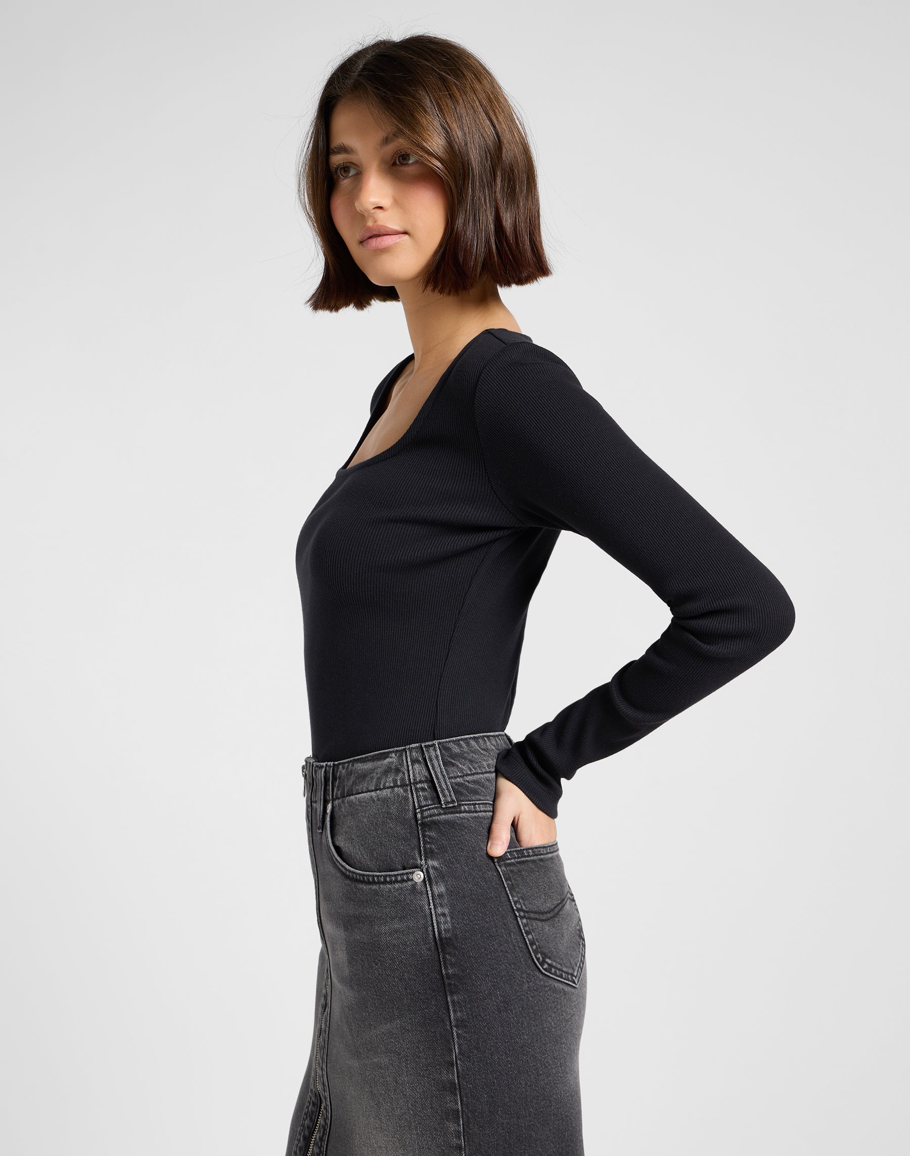 Ls Collo Quadrato in Nero Magliette Lee