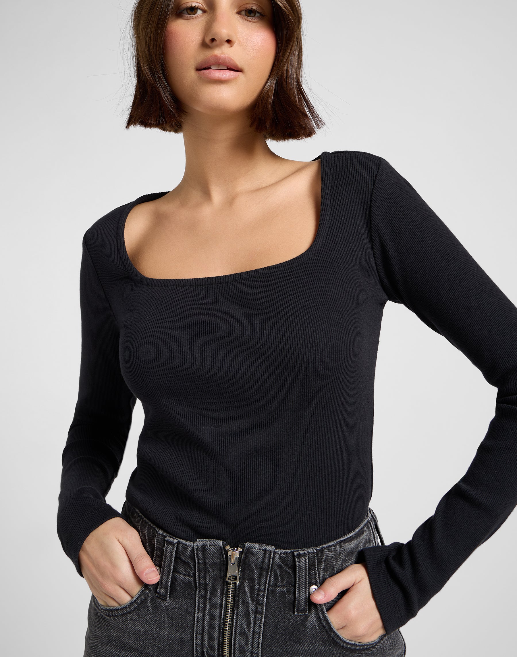 Ls Collo Quadrato in Nero Magliette Lee