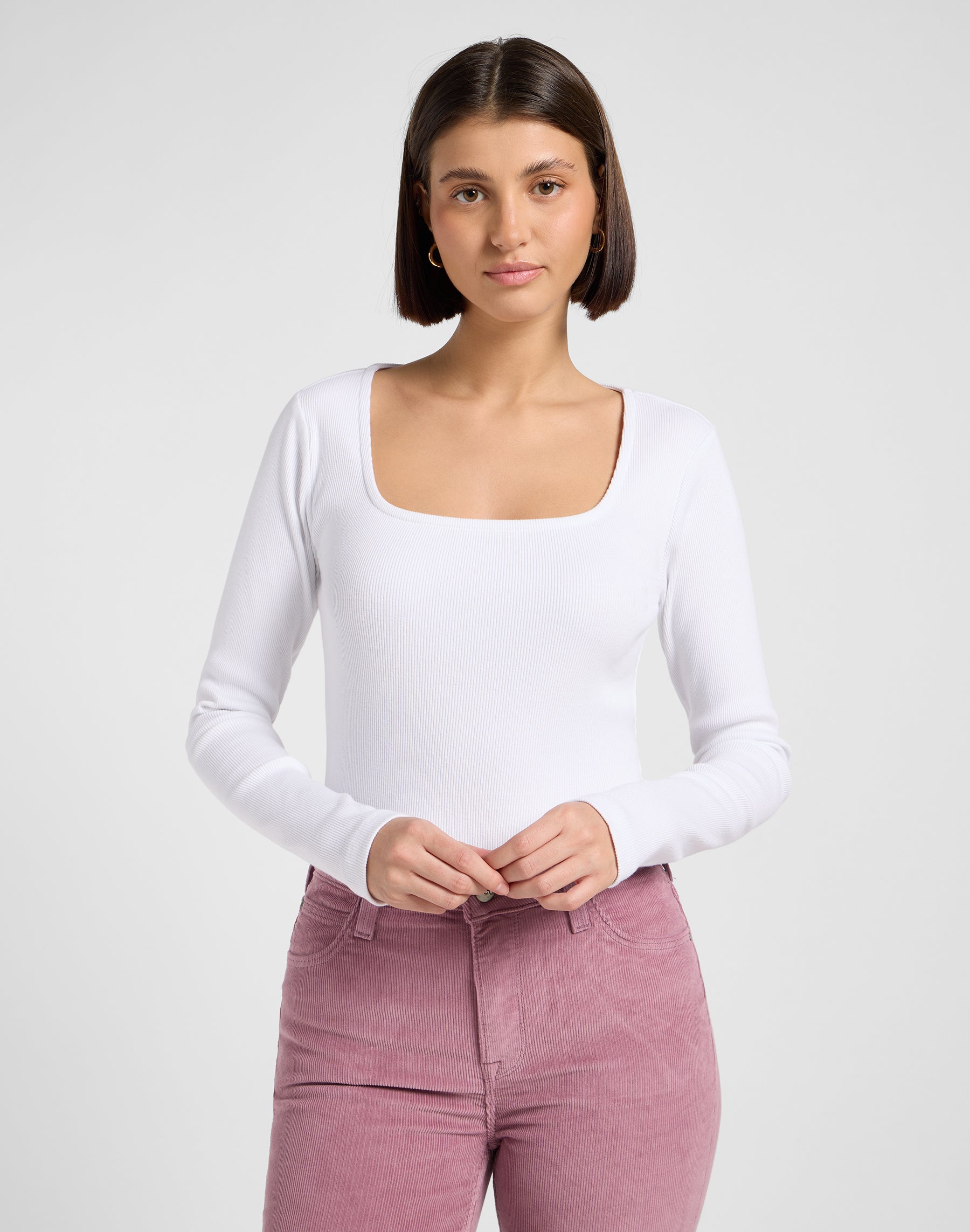 Ls Scollo Quadrato in Bianco Brillante Magliette Lee
