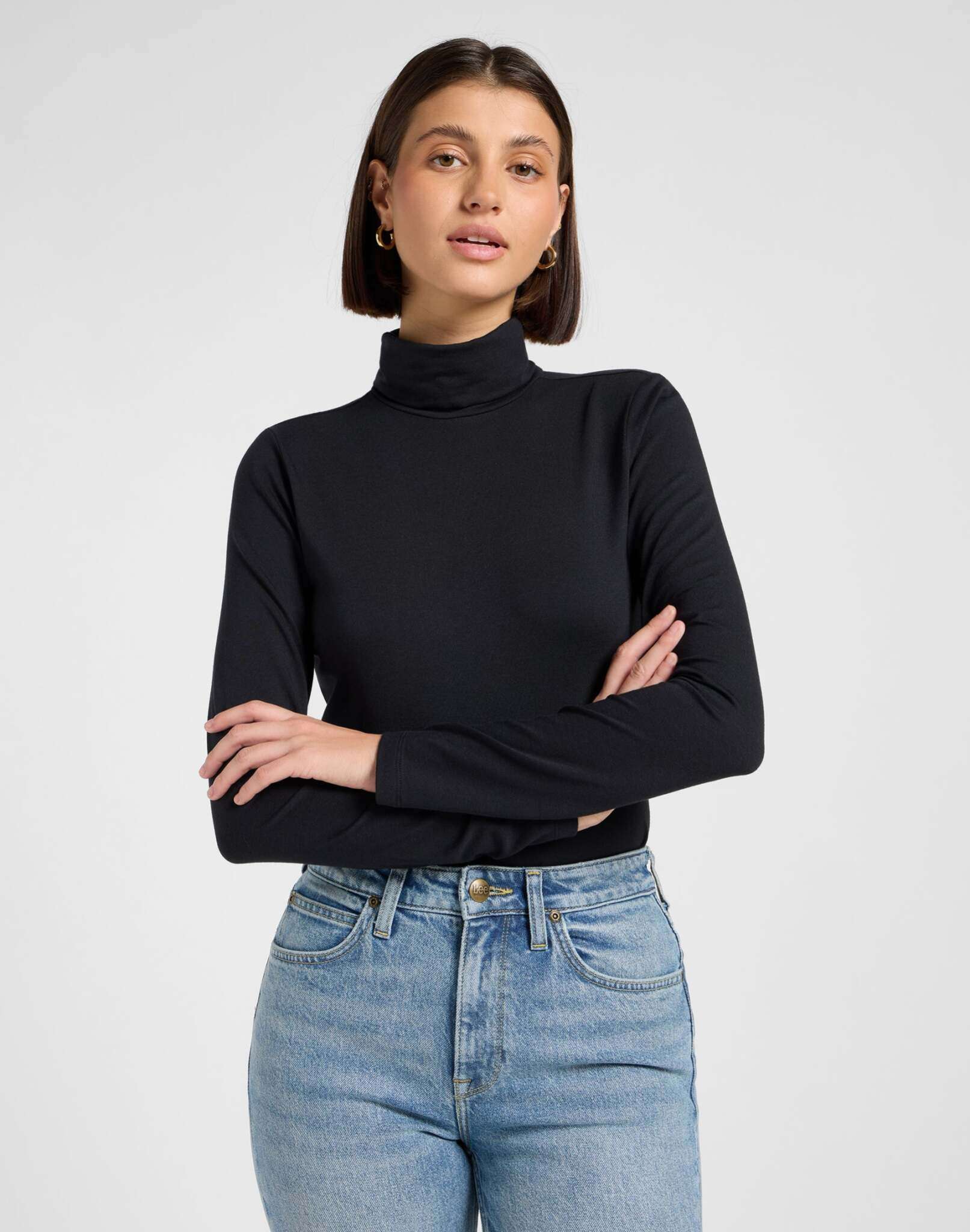 Ls Turtle Neck in Unionall Nero Magliette Lee