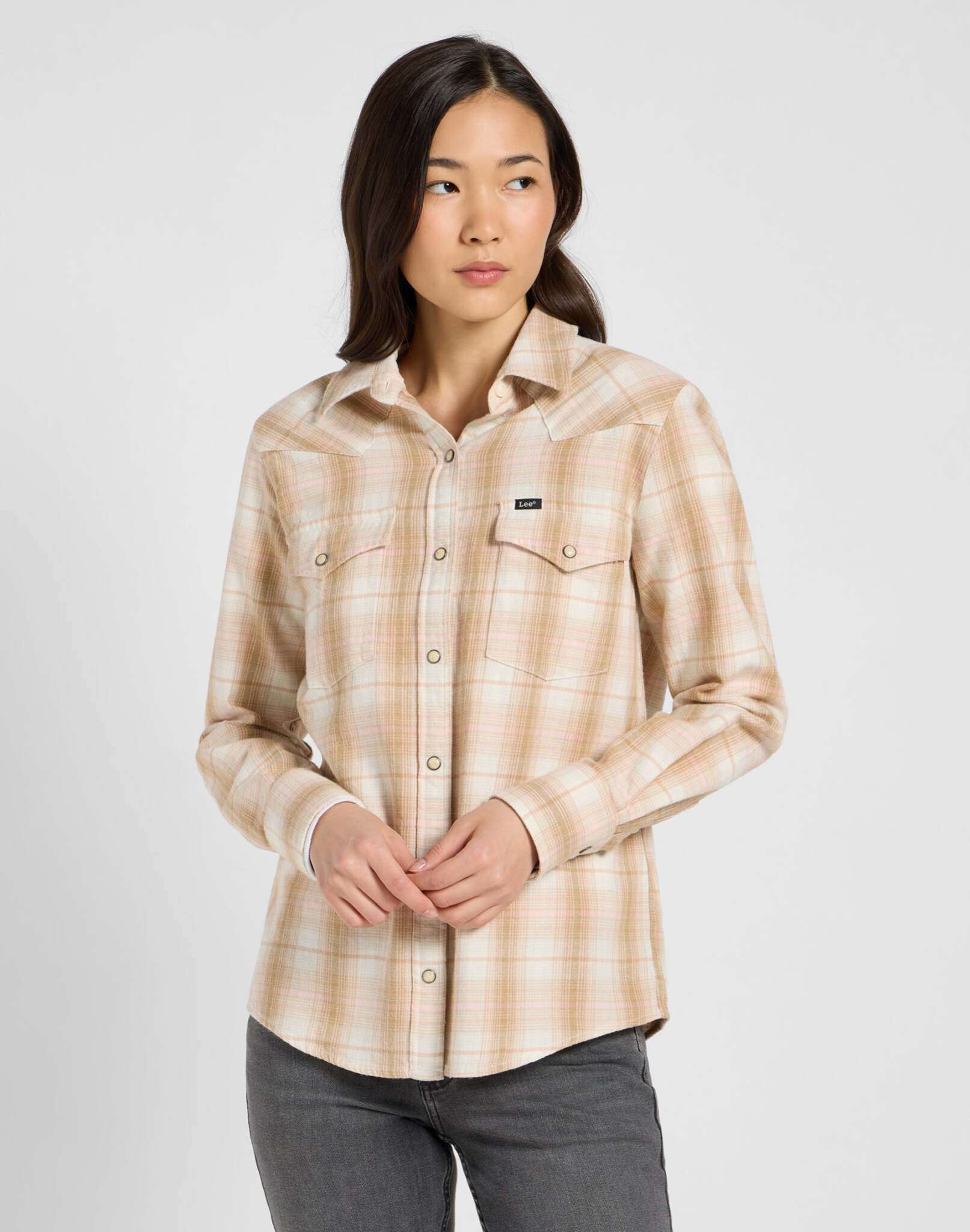 Camicia Western regolare in camicie a quadri color kaki Lee