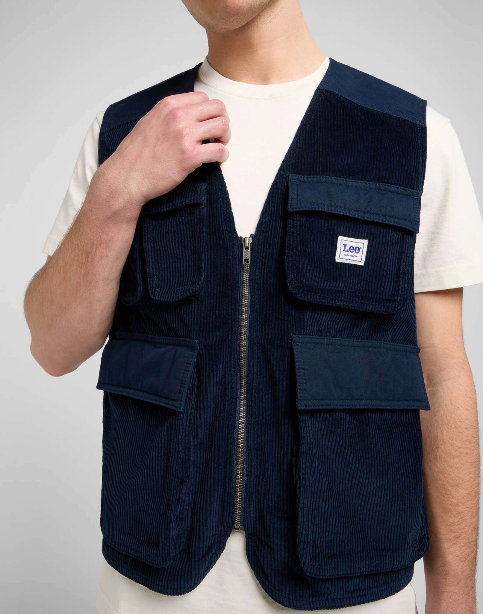 Gilet Ww a mediazione mista in giacche rivettate Navy Lee