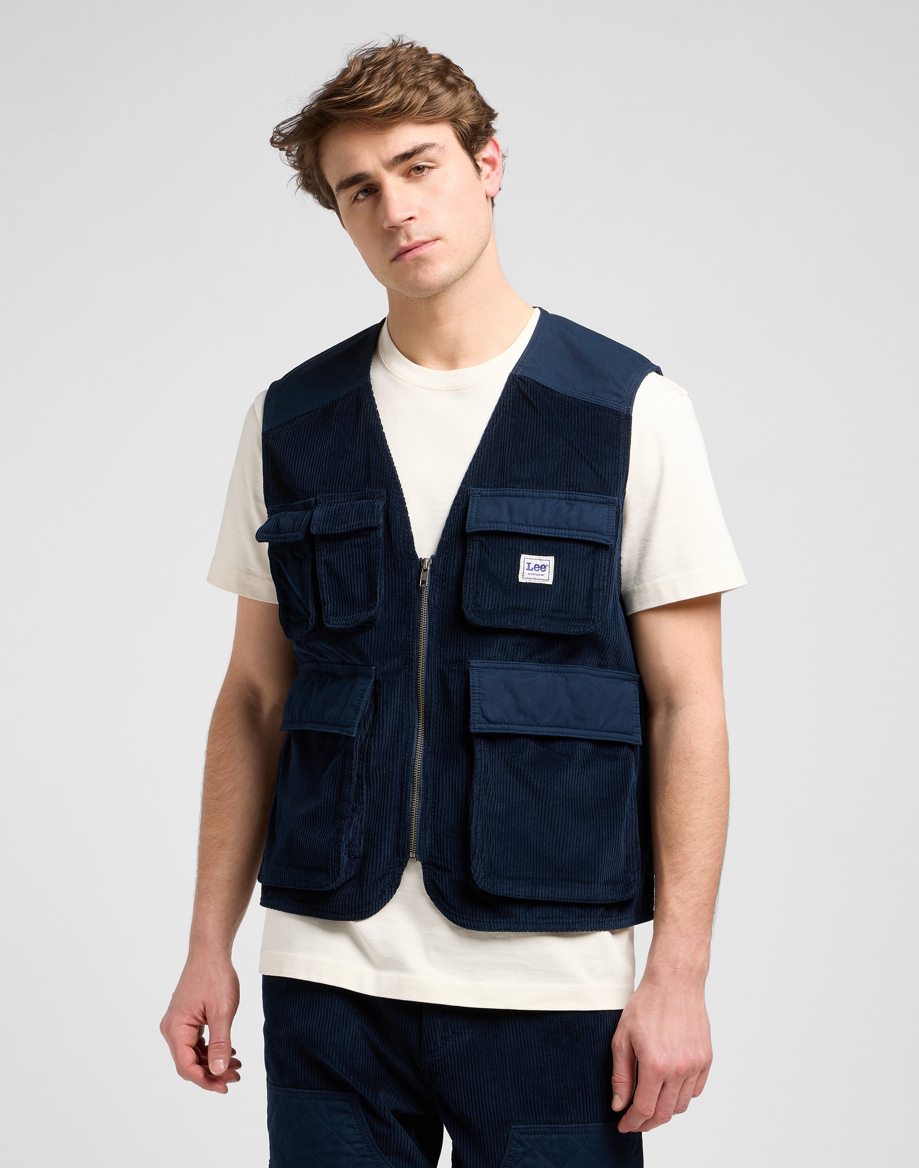 Gilet Ww a mediazione mista in giacche rivettate Navy Lee