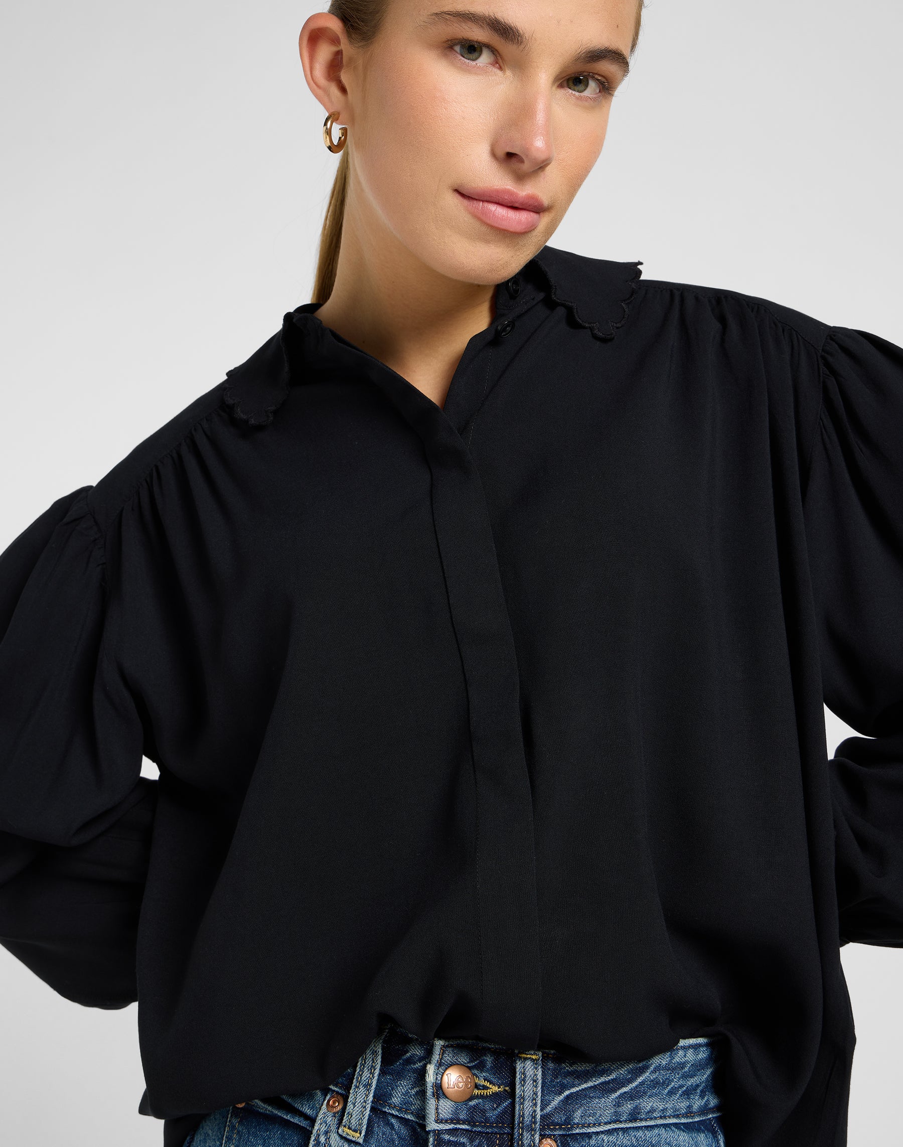 Camicia con colletto a dichiarazione in Unionall Nero Camicie Lee