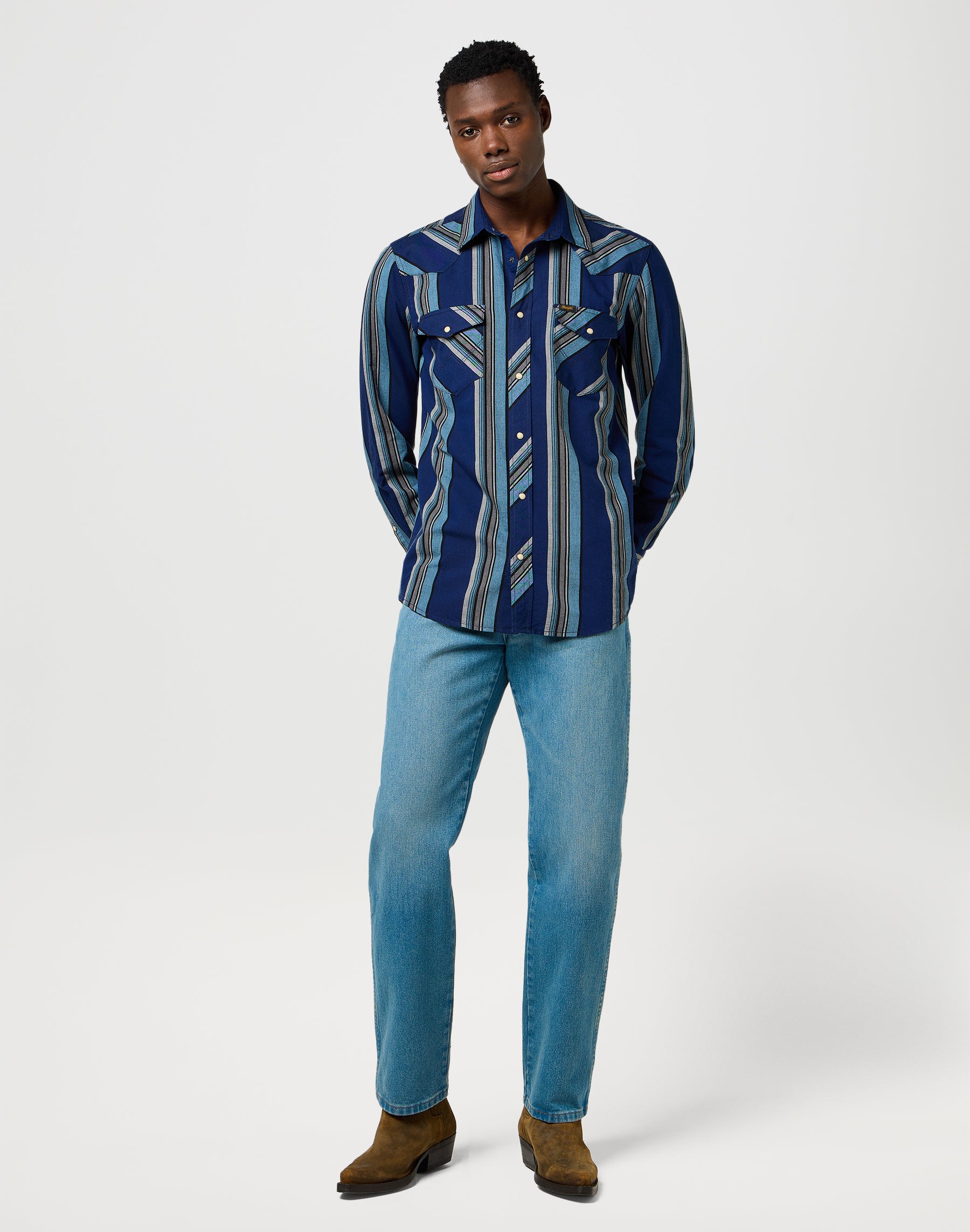Camicia Western Indigo in camicie blu vintage Wrangler
