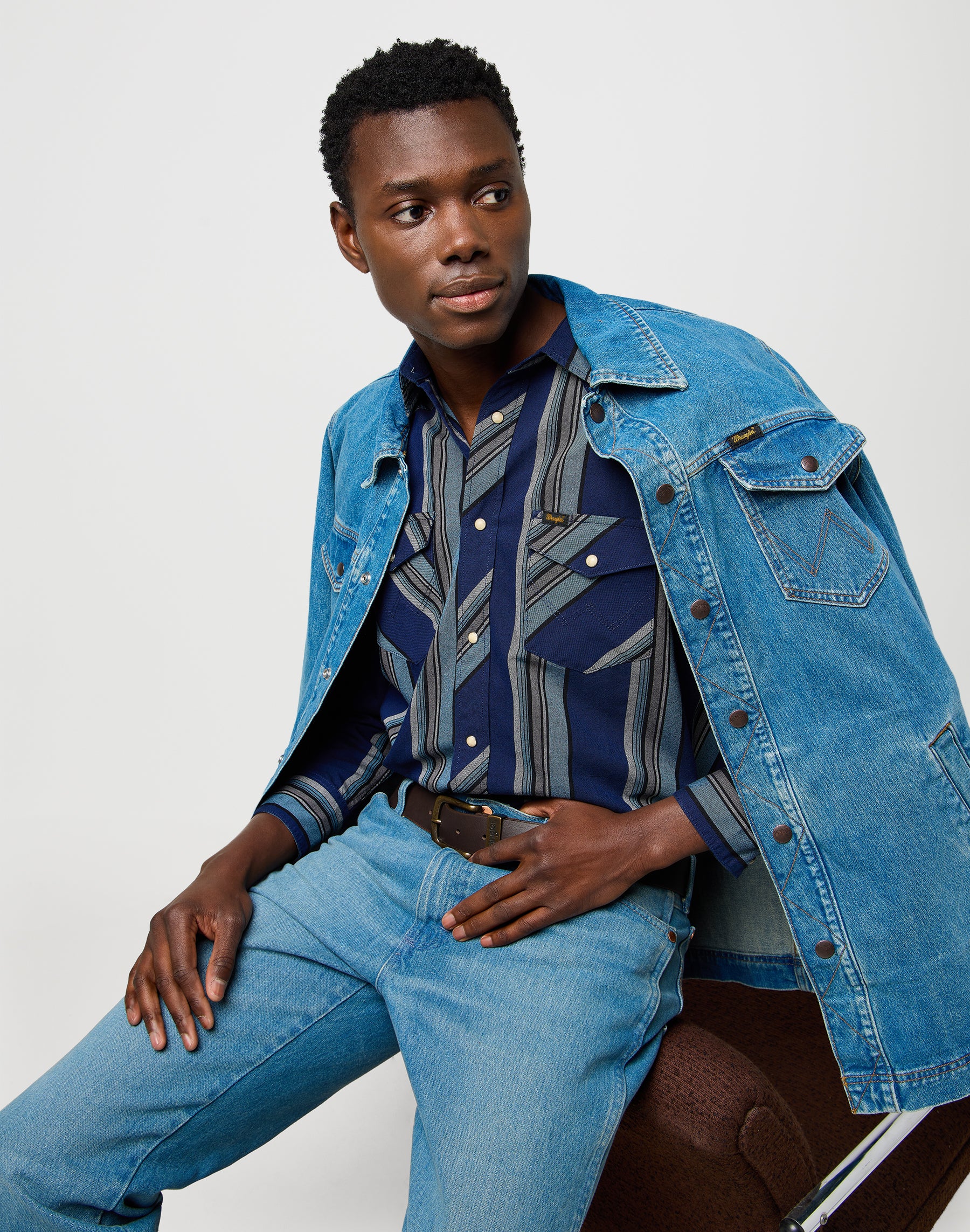 Camicia Western Indigo in camicie blu vintage Wrangler
