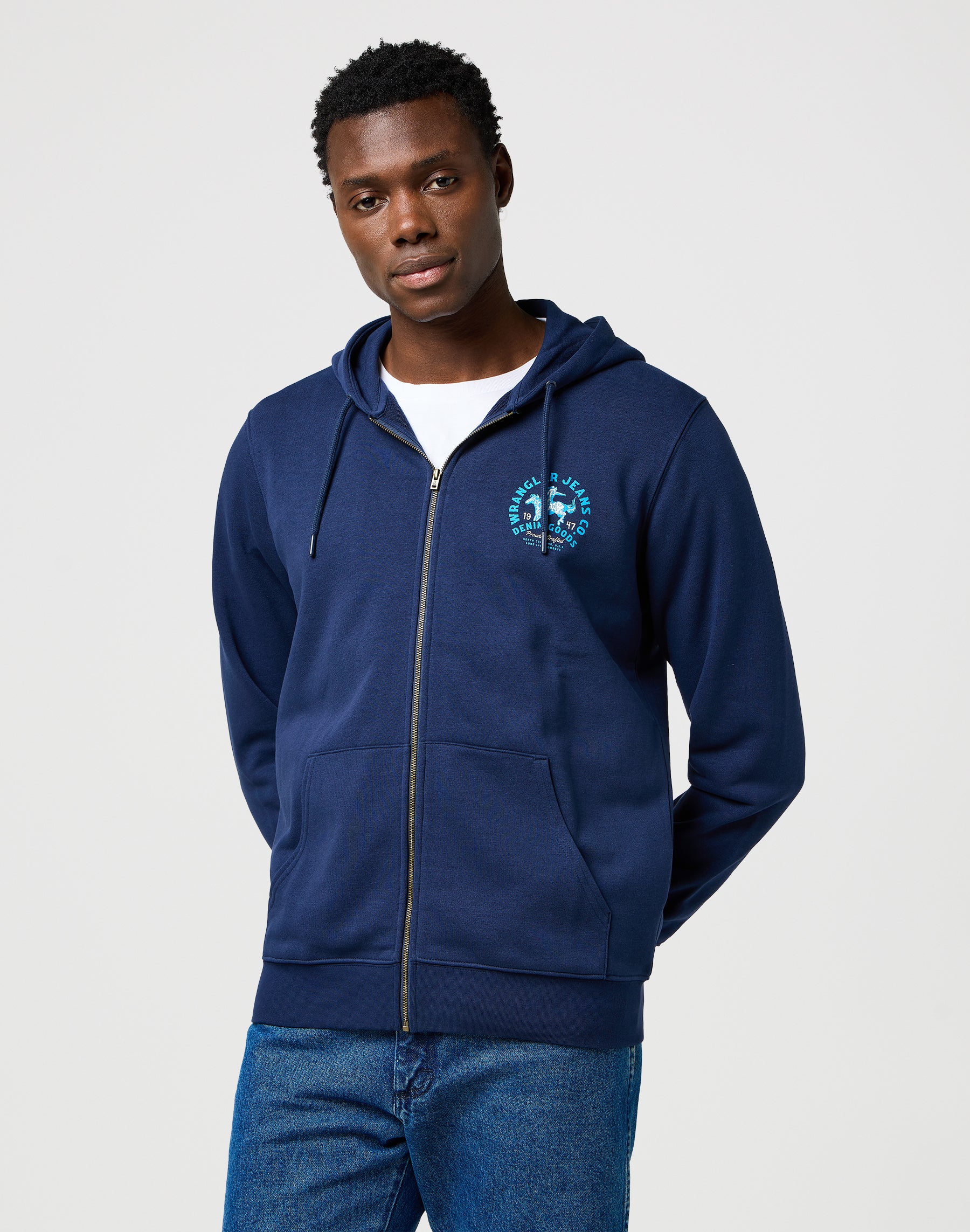 Felpa con cappuccio con zip grafica in giacche di tela Wrangler