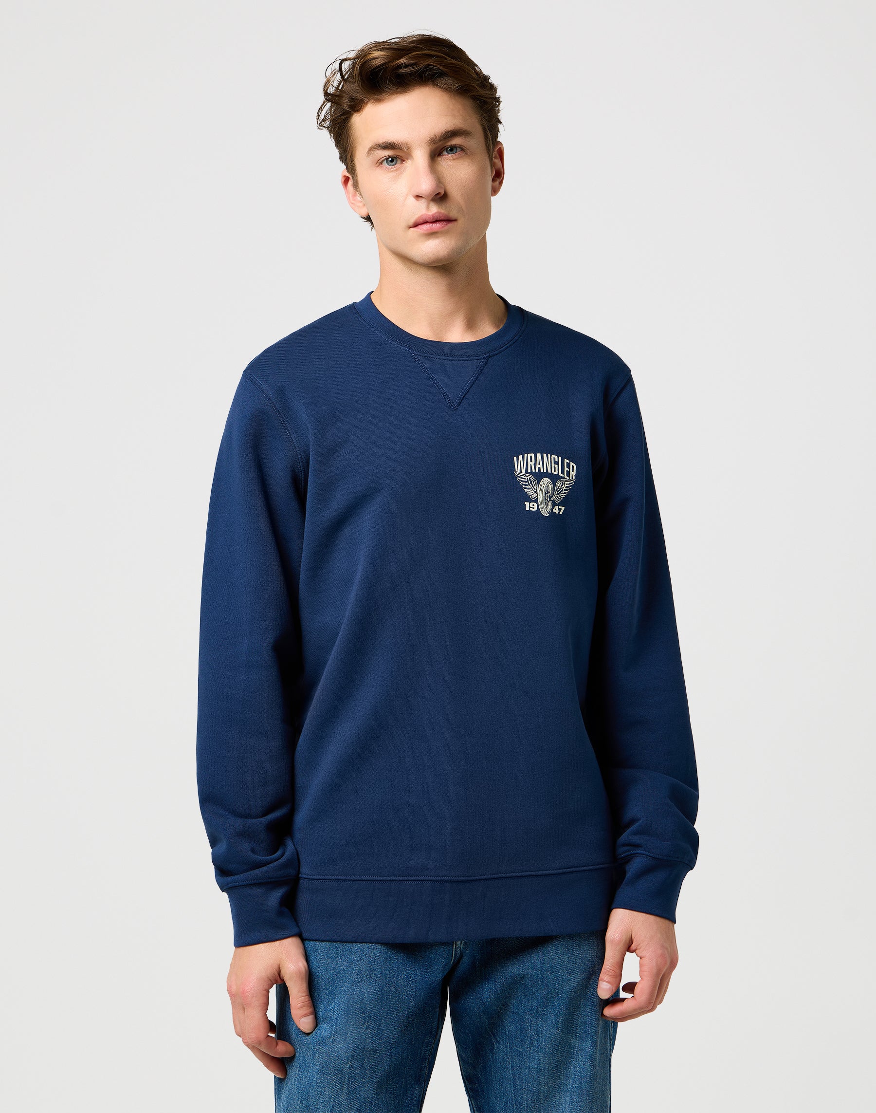 Felpa Americana Crew in Navy Wrangler
