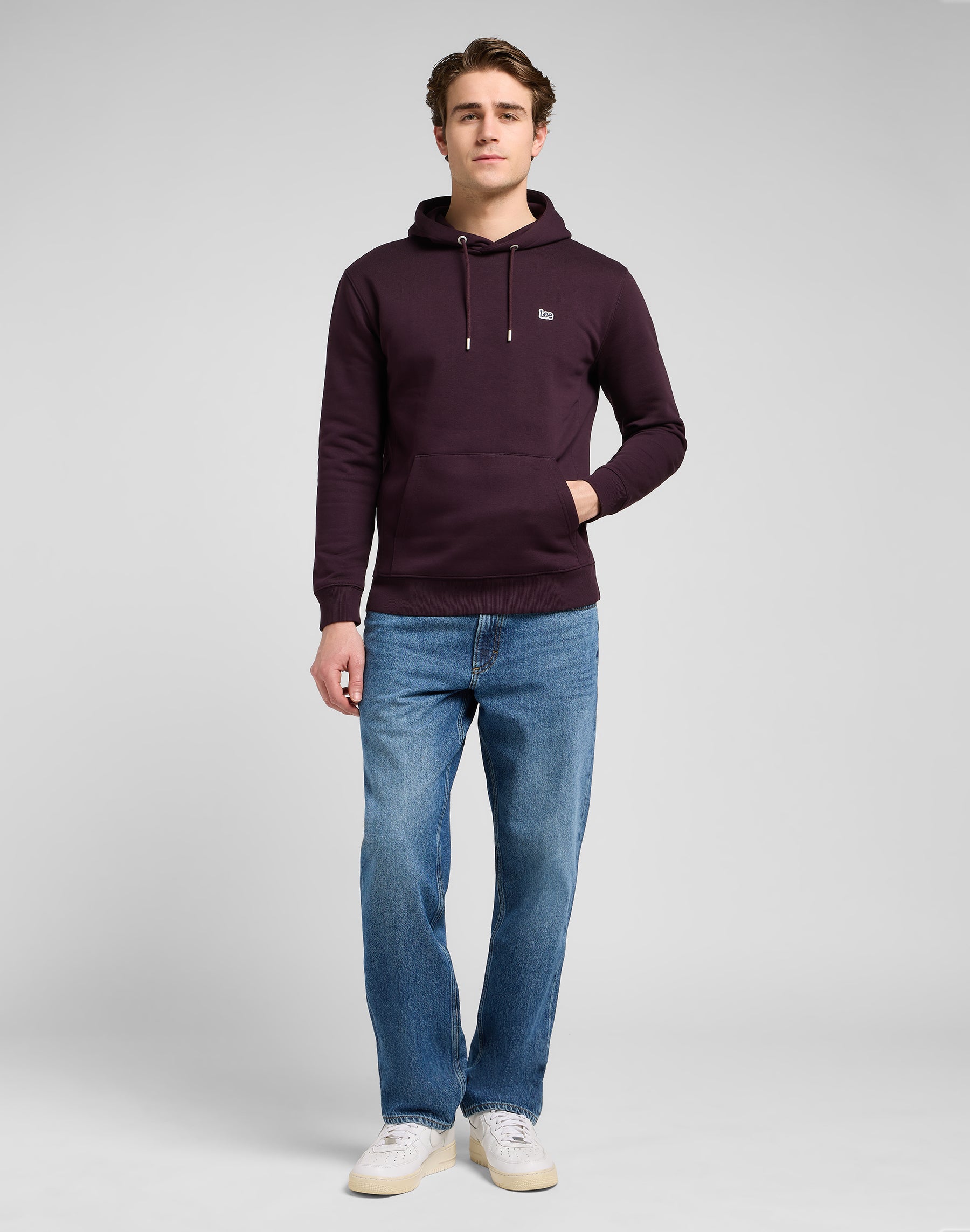 Felpa con cappuccio a tinta unita in Deep Wine Hoodie Lee