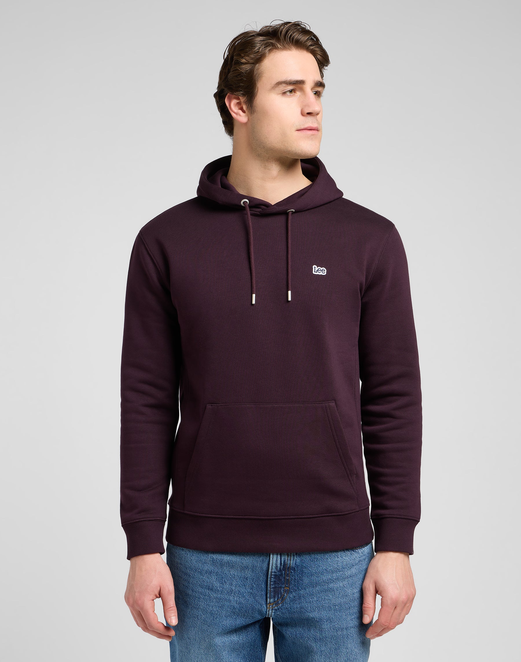 Felpa con cappuccio a tinta unita in Deep Wine Hoodie Lee
