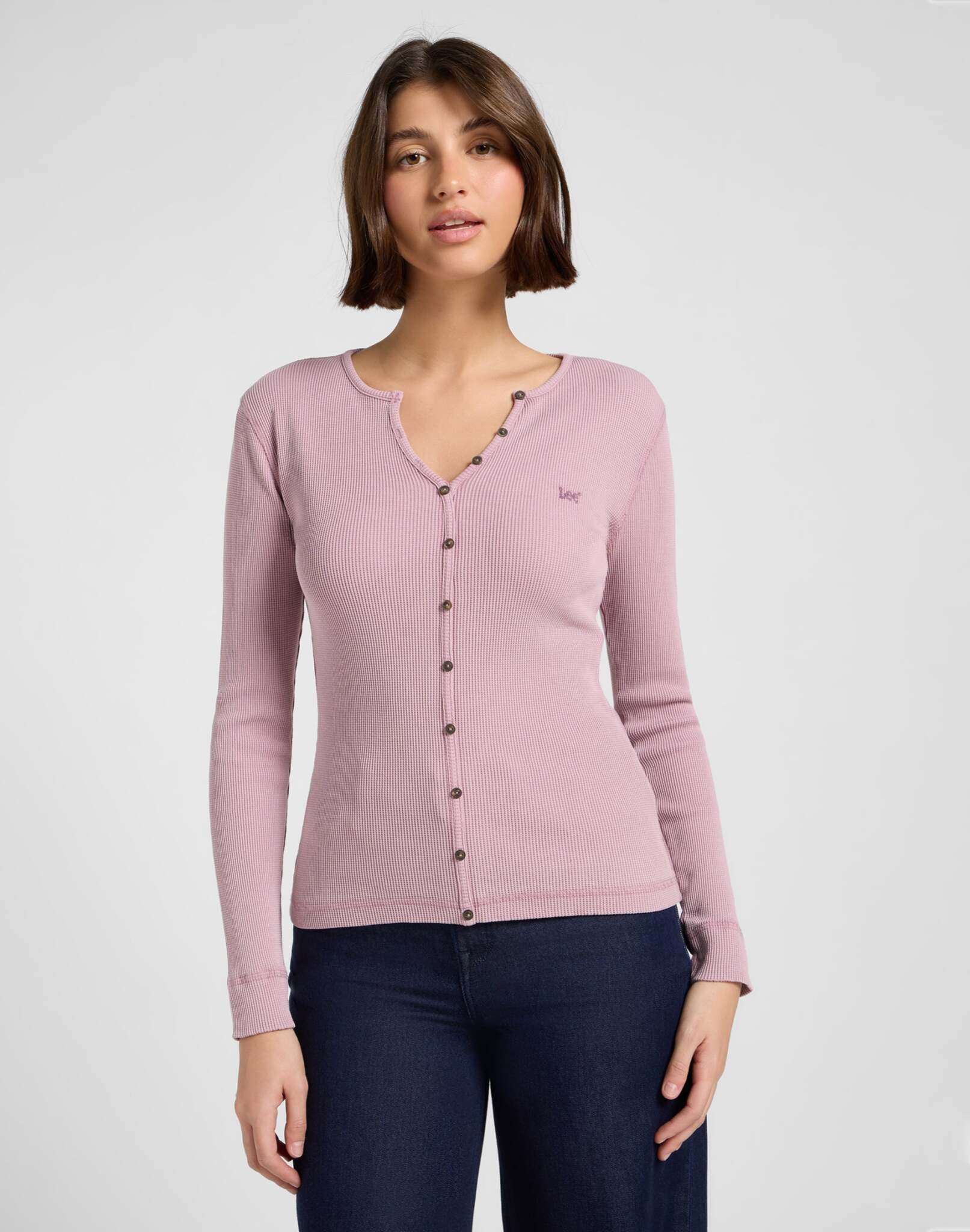 Henley in Waffle lavato in Plumberry T-Shirt Lee