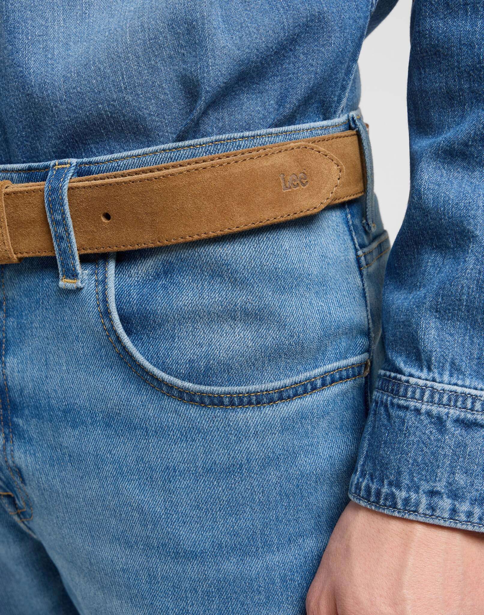 Cintura in pelle scamosciata in Khaki Belt Lee