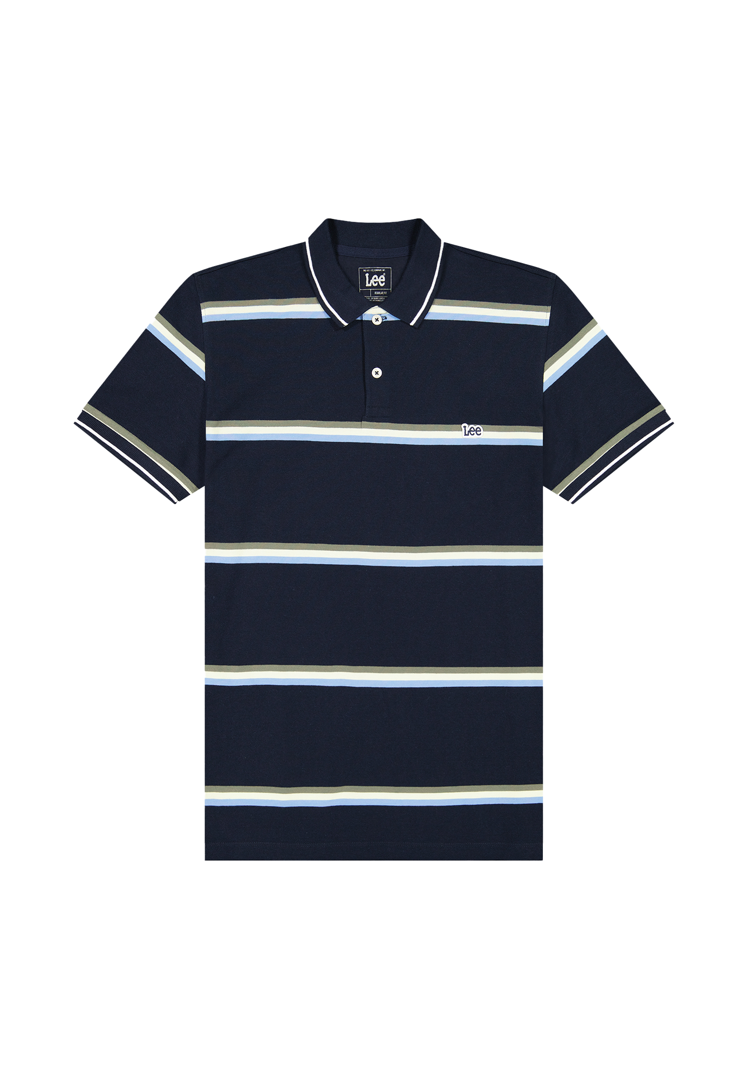Polo Pique in Lime Ice Navy Stripe