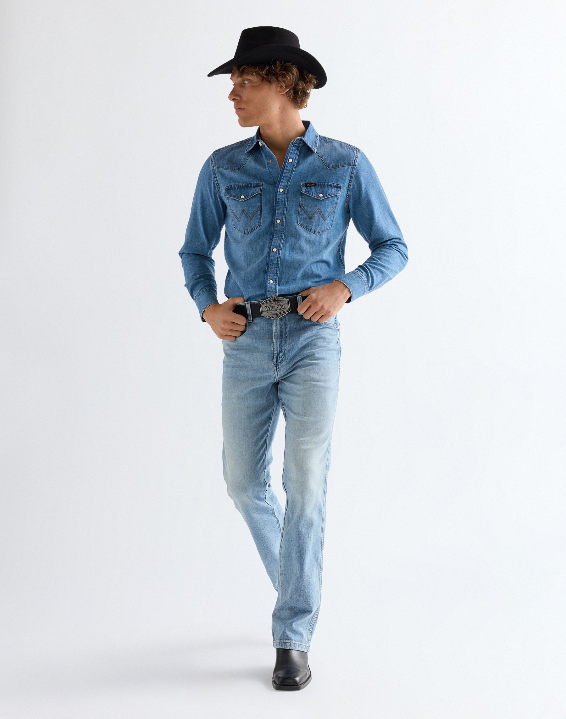 Western in lavaggio medio chiaro Camicie Wrangler
