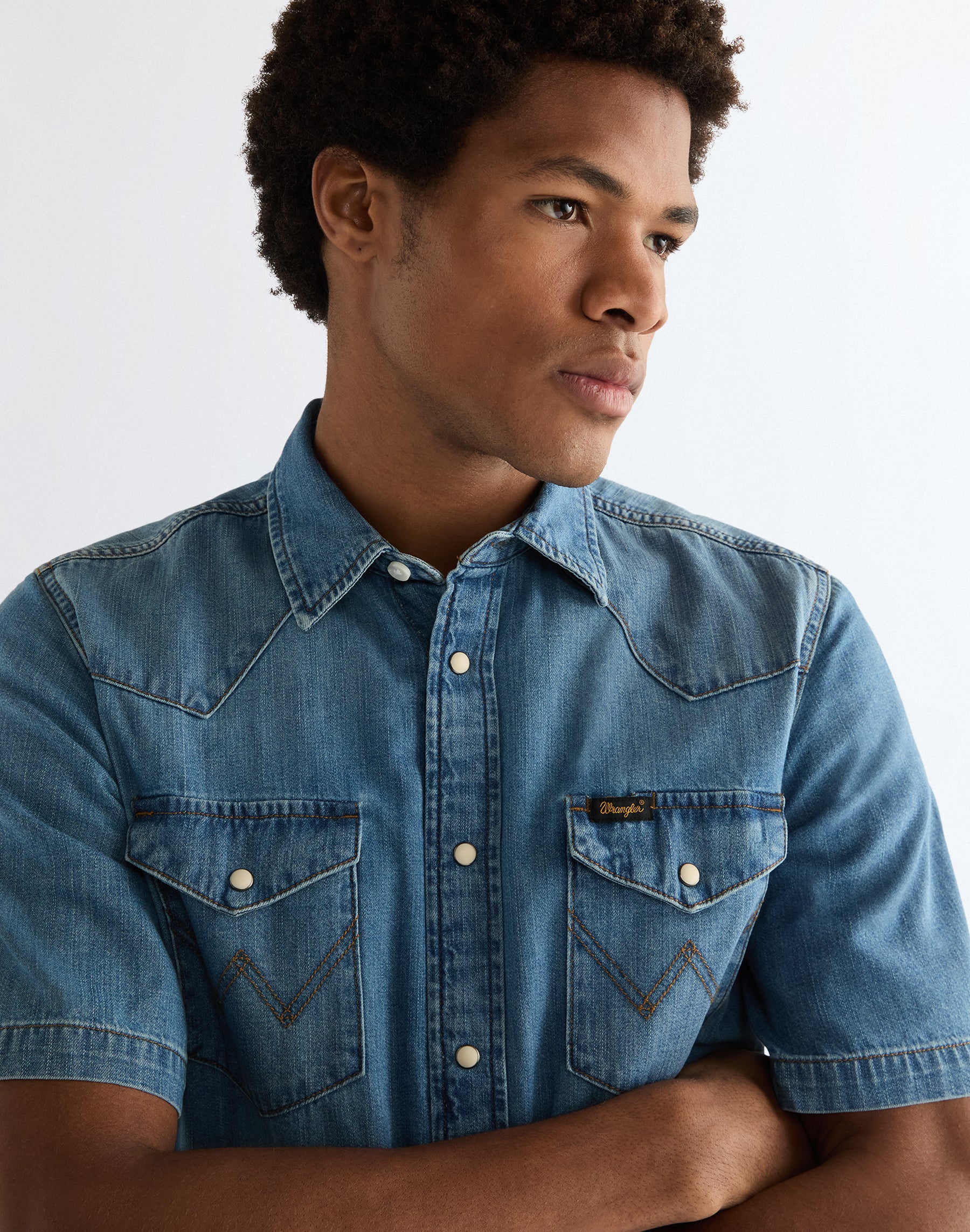 Western a maniche corte in lavaggio medio chiaro Camicie Wrangler