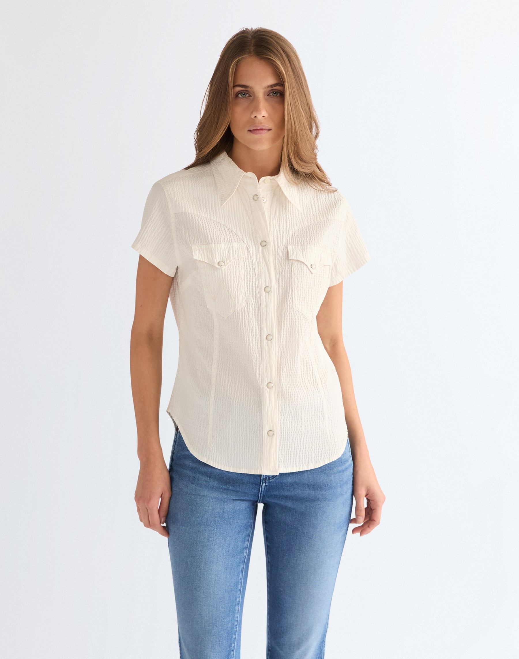 Camicia Western stilizzata a maniche corte Western egret
