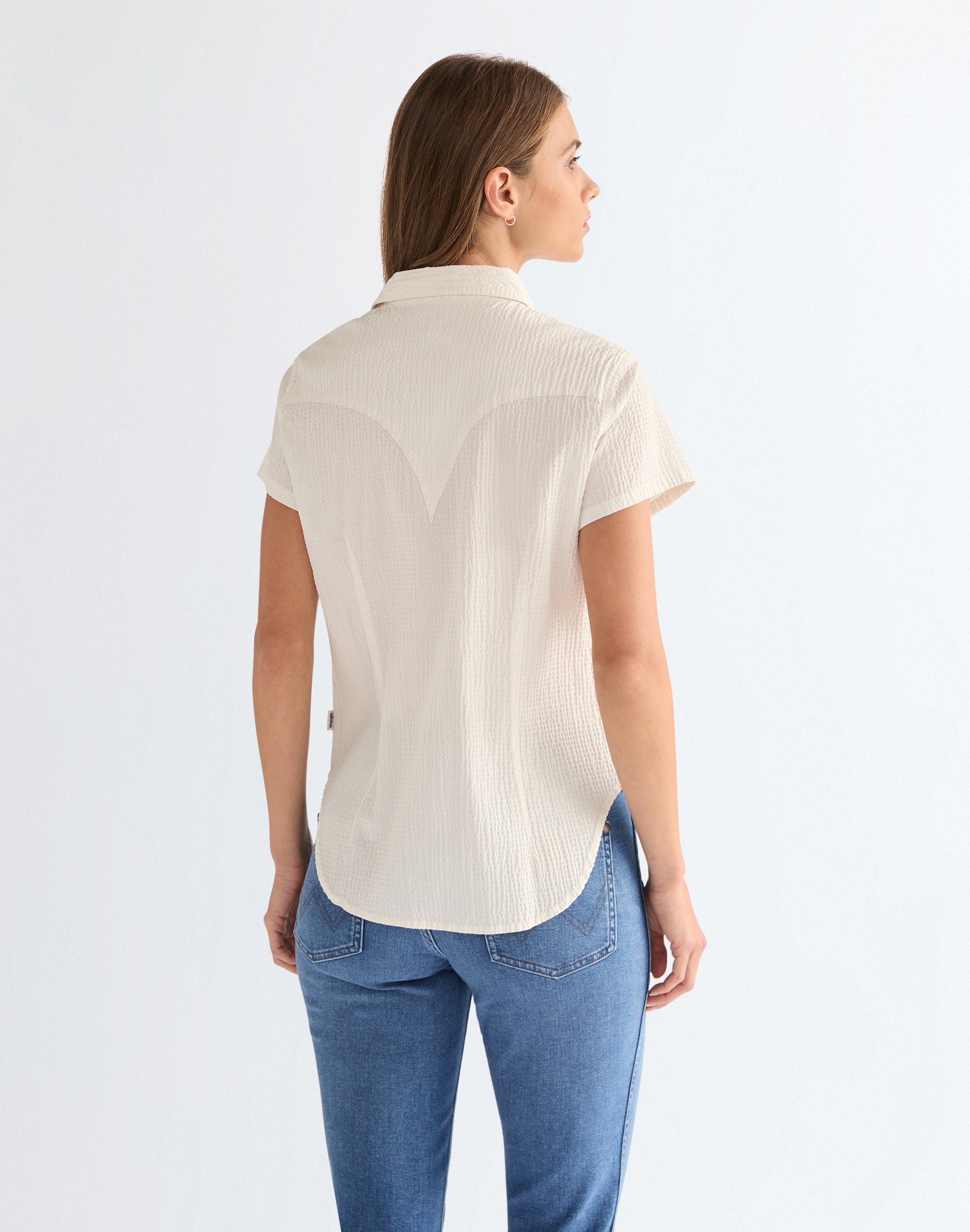Camicia Western stilizzata a maniche corte Western egret