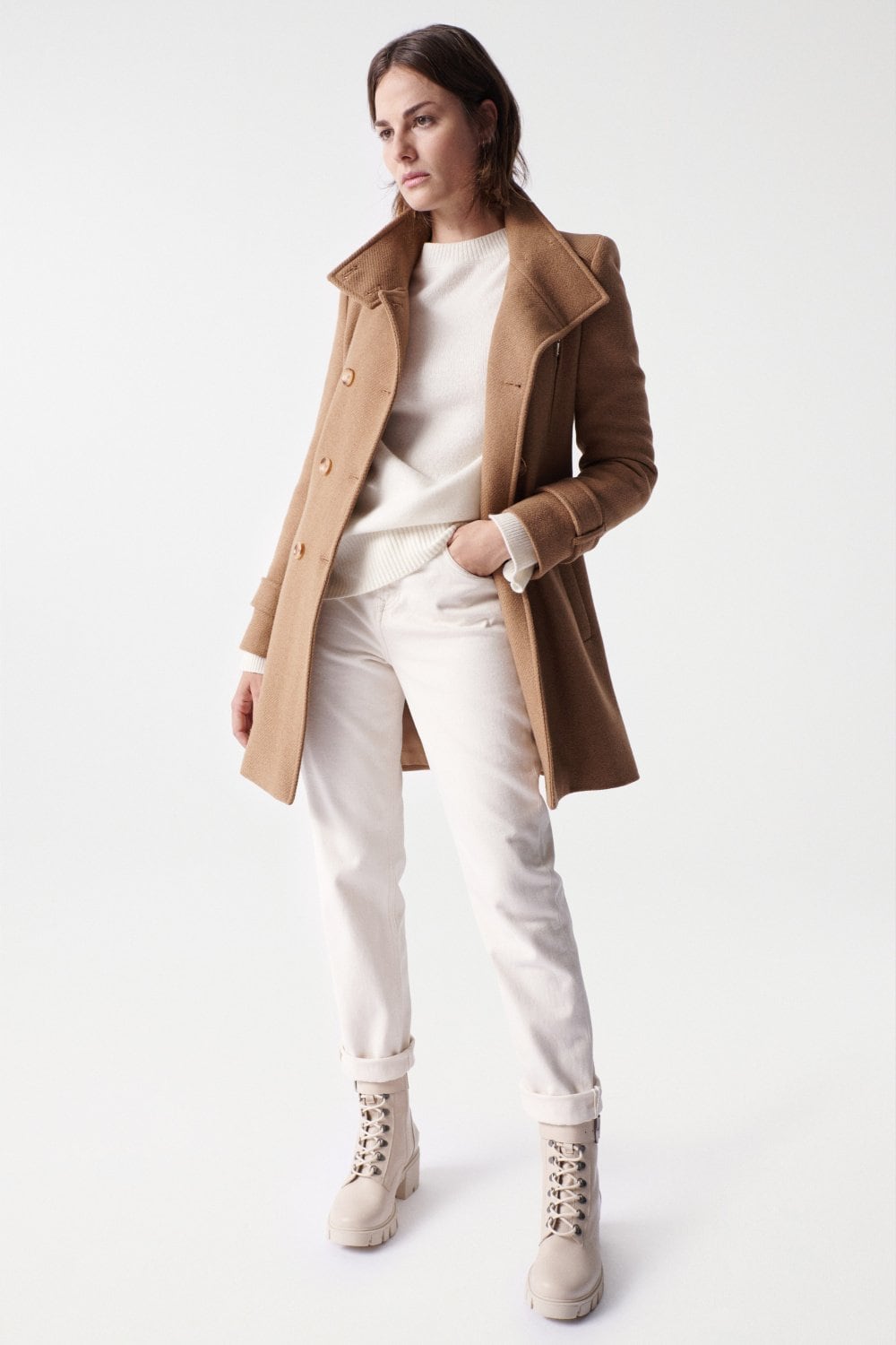 Cappotto lungo in lana Grace di colore beige medio Salsa Jeans   