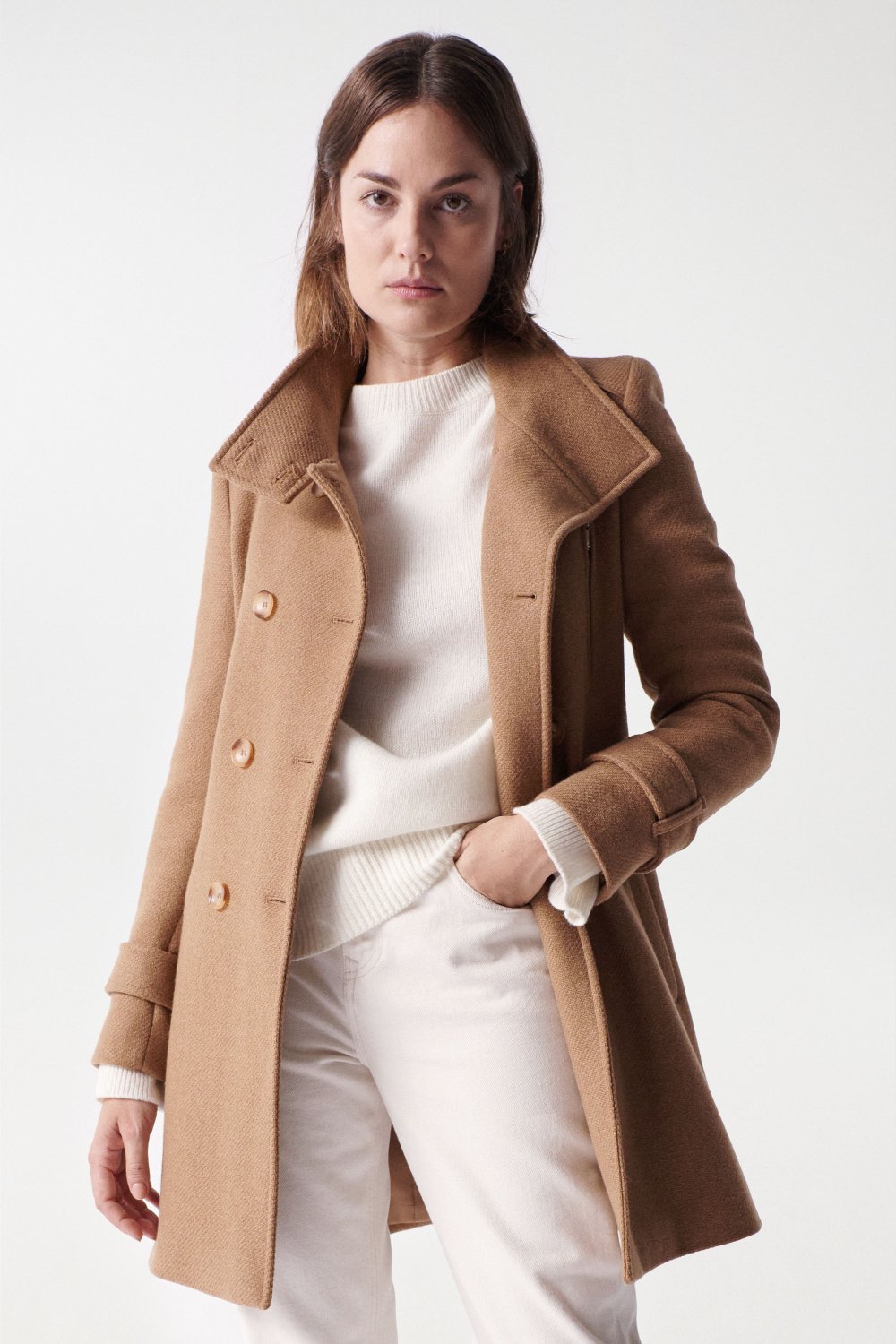 Cappotto lungo in lana Grace di colore beige medio Salsa Jeans   