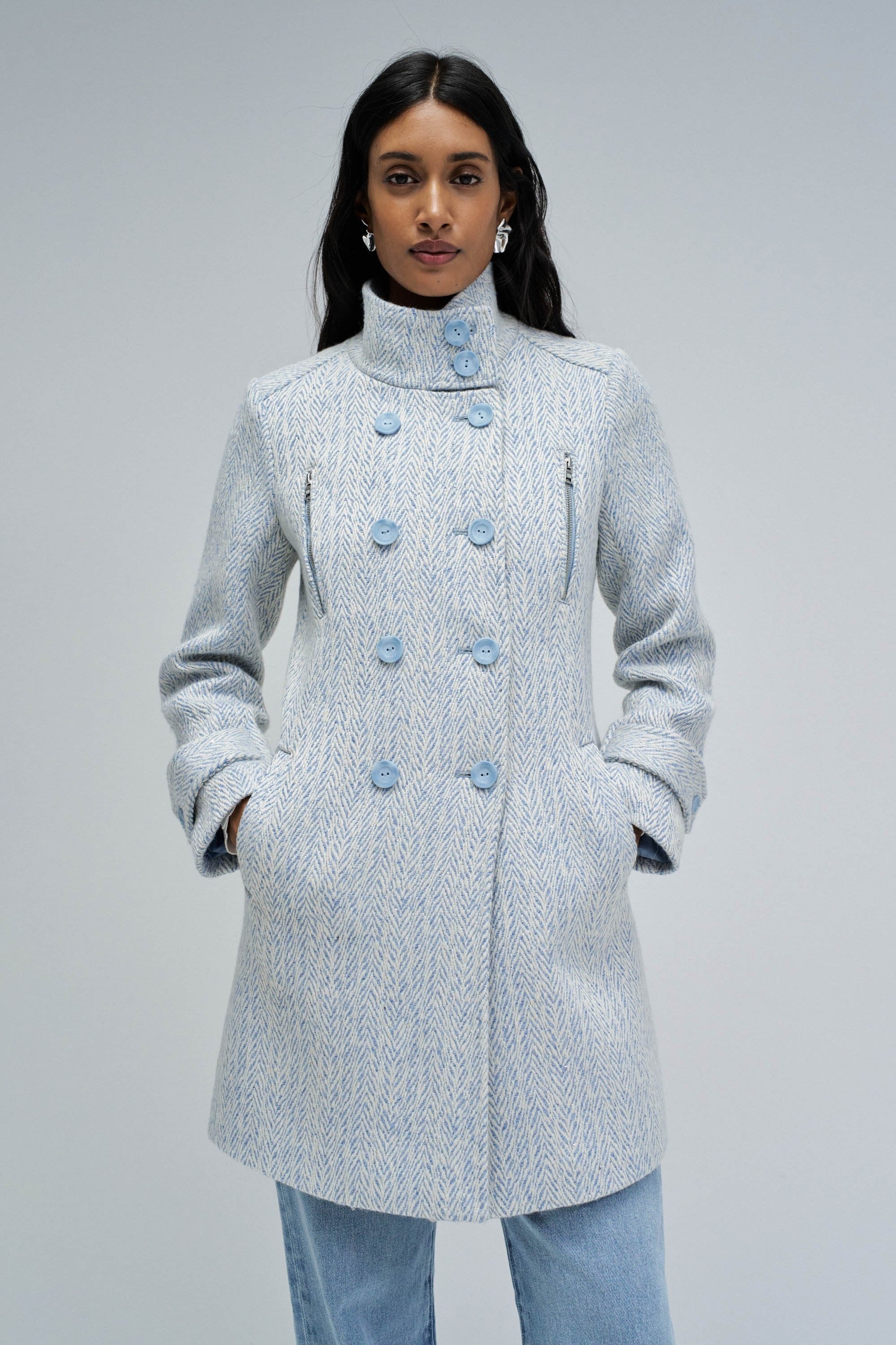 Cappotto lungo in lana Grace in azzurro V1 Giacche Salsa Jeans