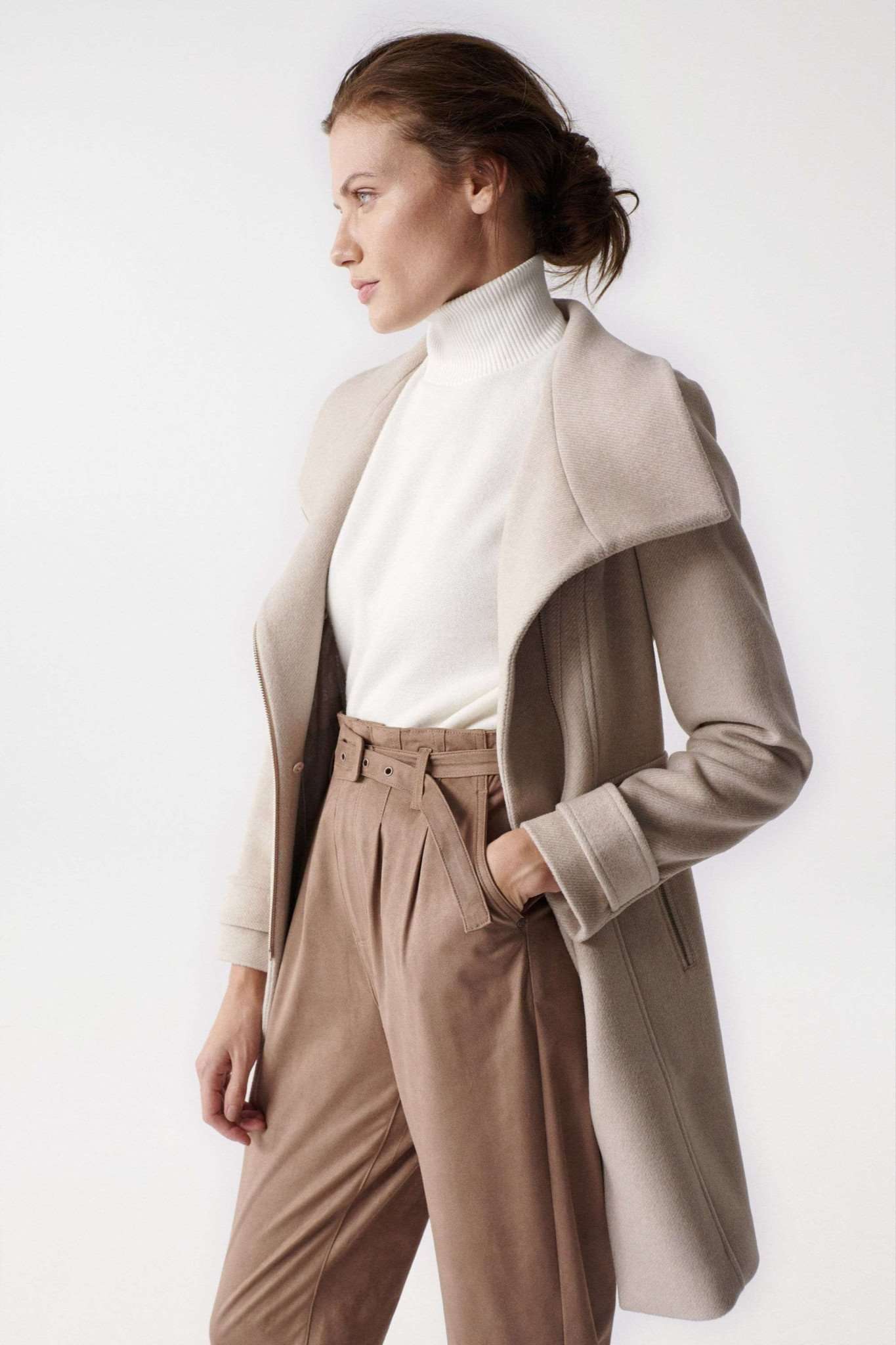 Cappotto in lana di colore beige medio Salsa Jeans   