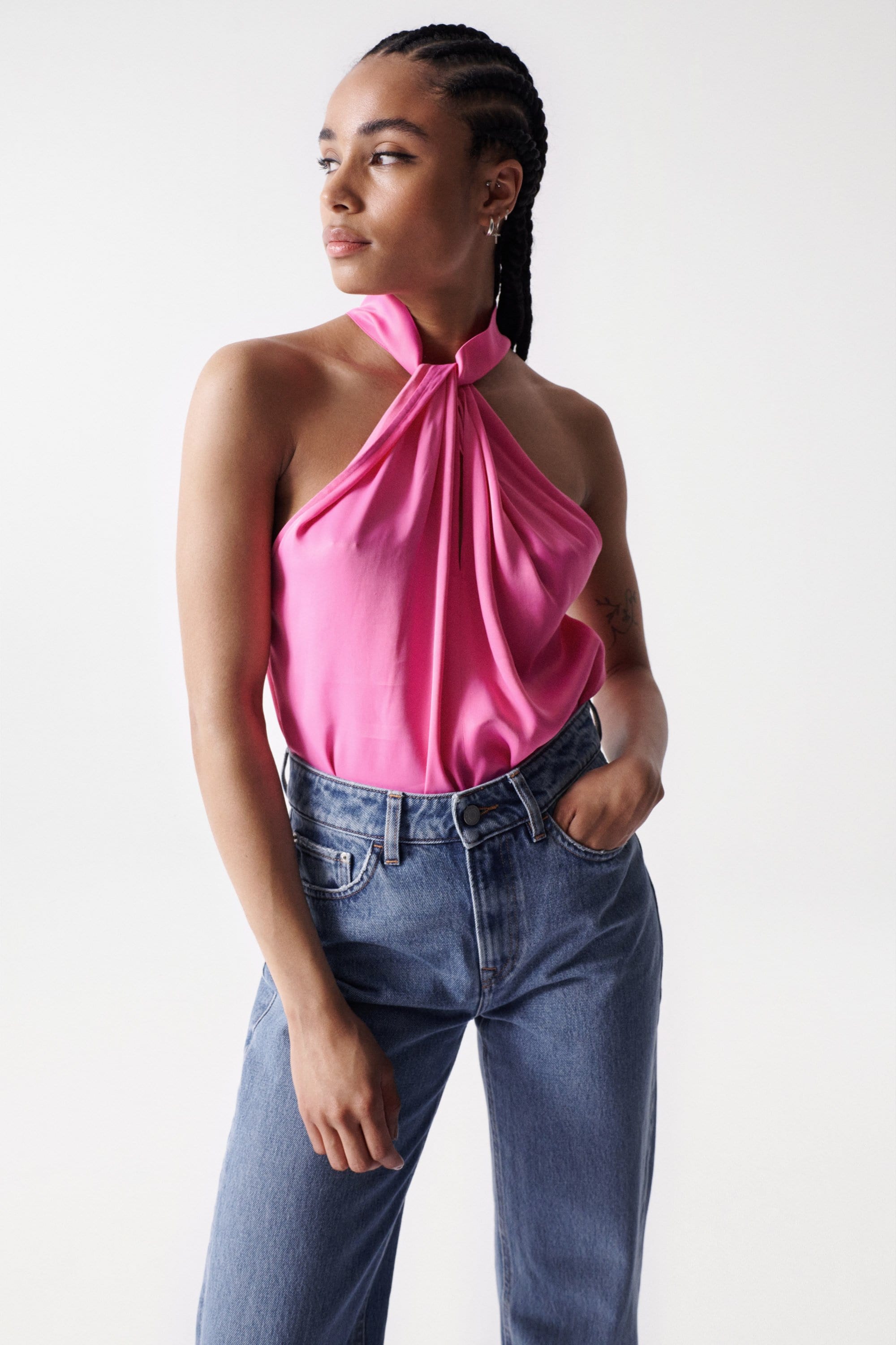 Top in raso con scollo a mezzaluna in rosa medio Salsa Jeans   